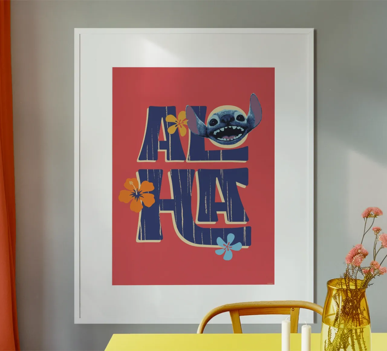 Stitch ALOHA red poster con telaio in legno da Stitch