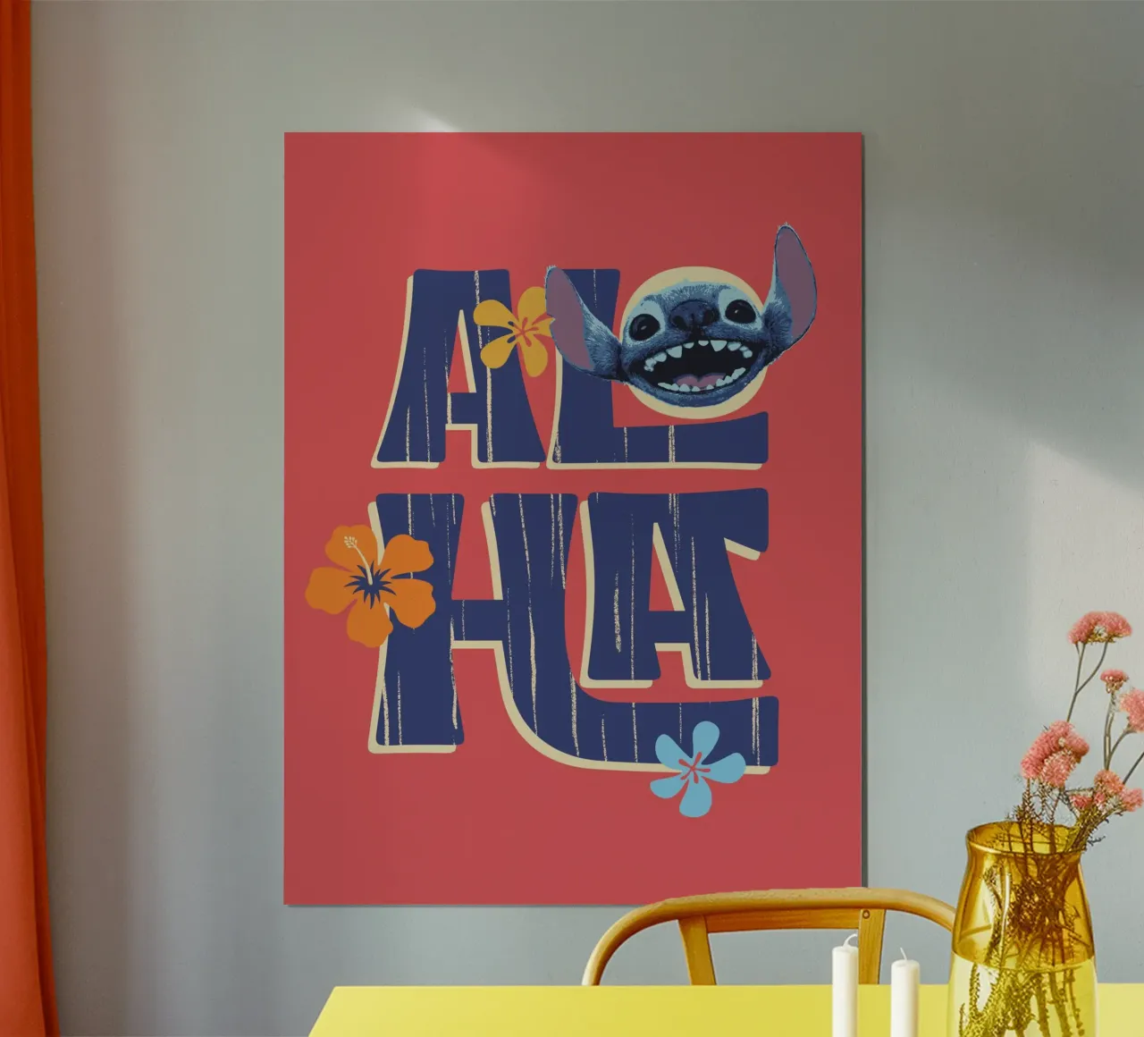 Stitch ALOHA red poster con telaio in legno da Stitch