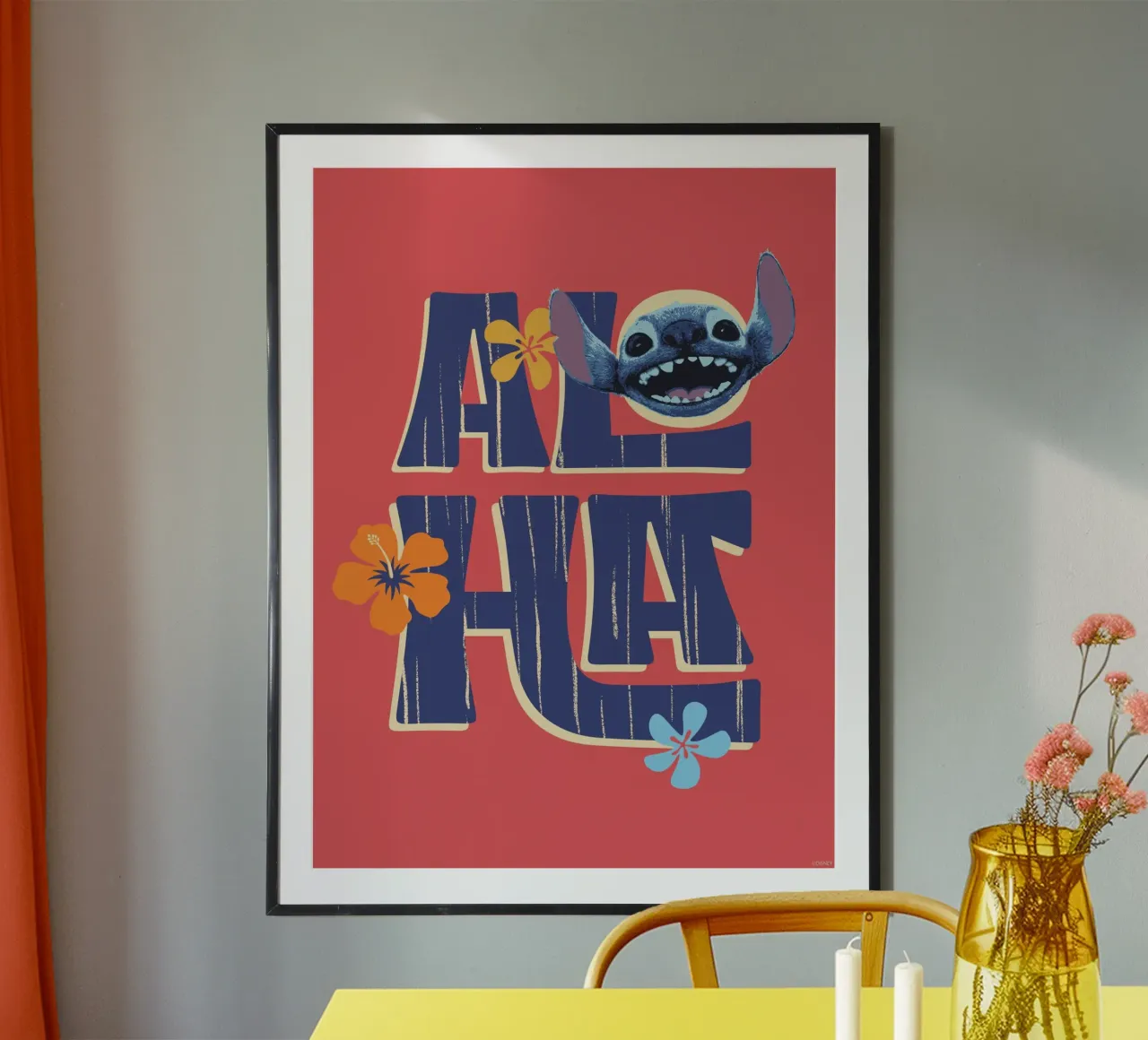 Stitch ALOHA red poster con telaio in legno da Stitch