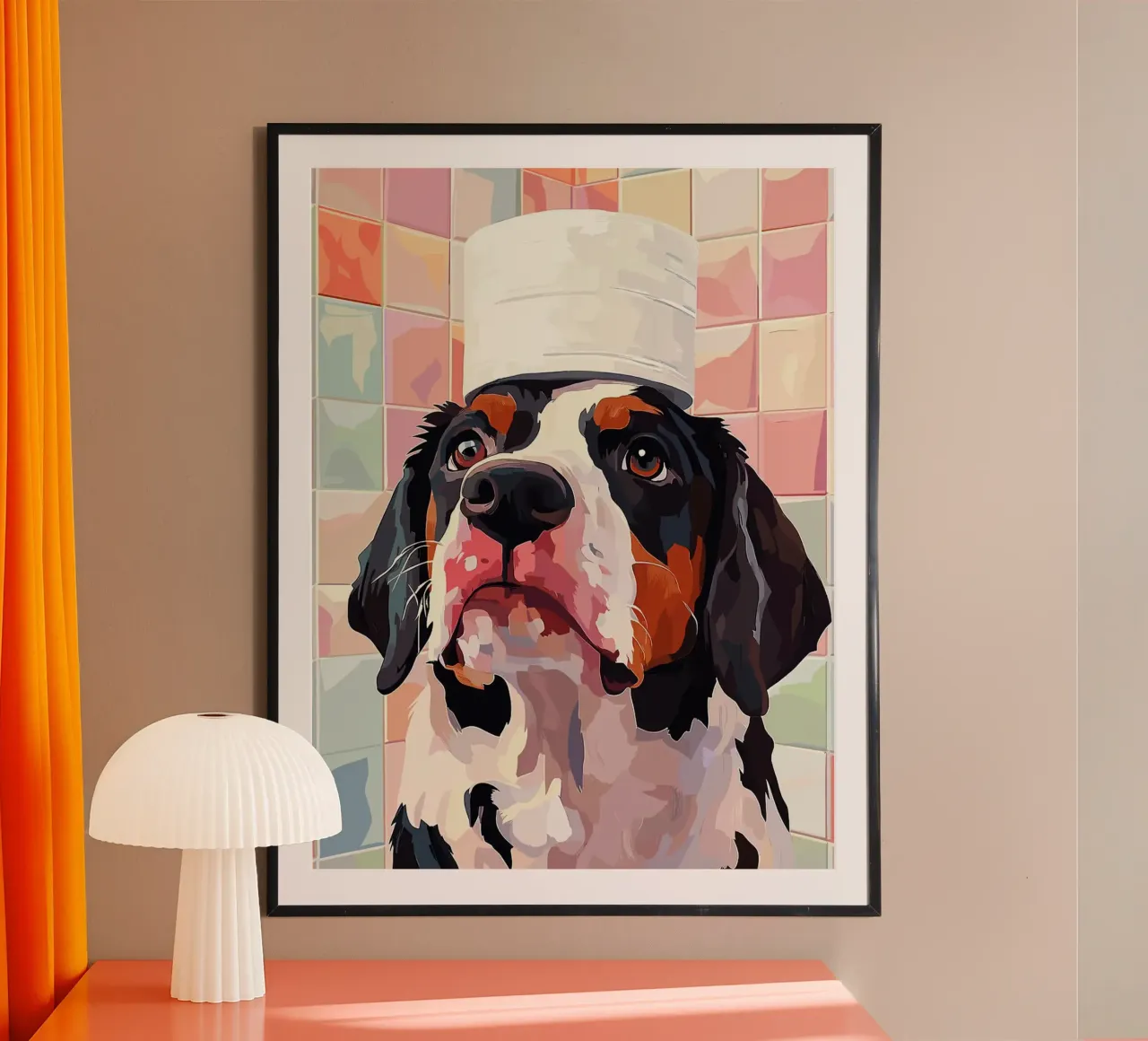 Cane con cappello Arte digitale poster con telaio in legno da Lisa Becker