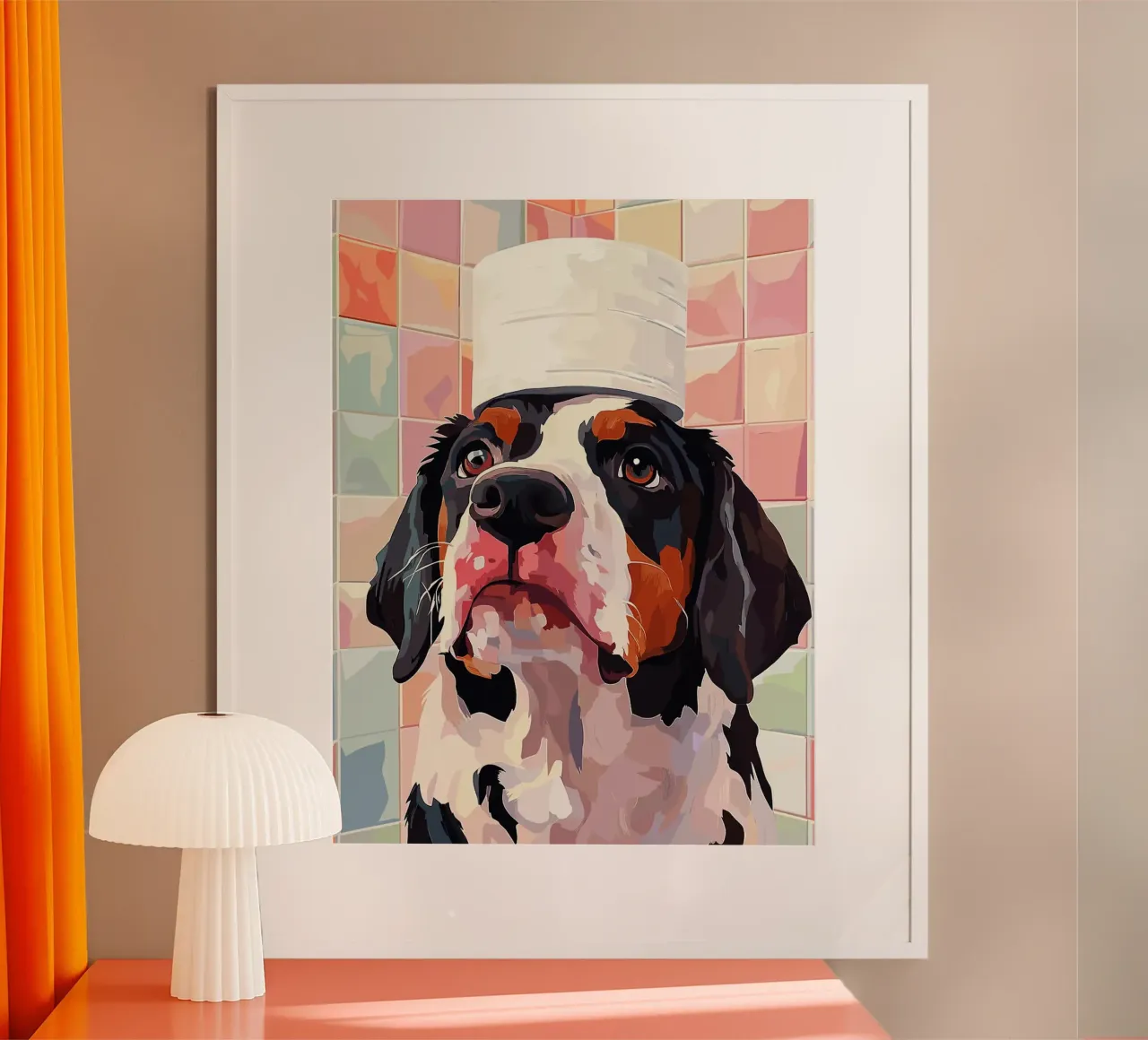 Cane con cappello Arte digitale poster con telaio in legno da Lisa Becker