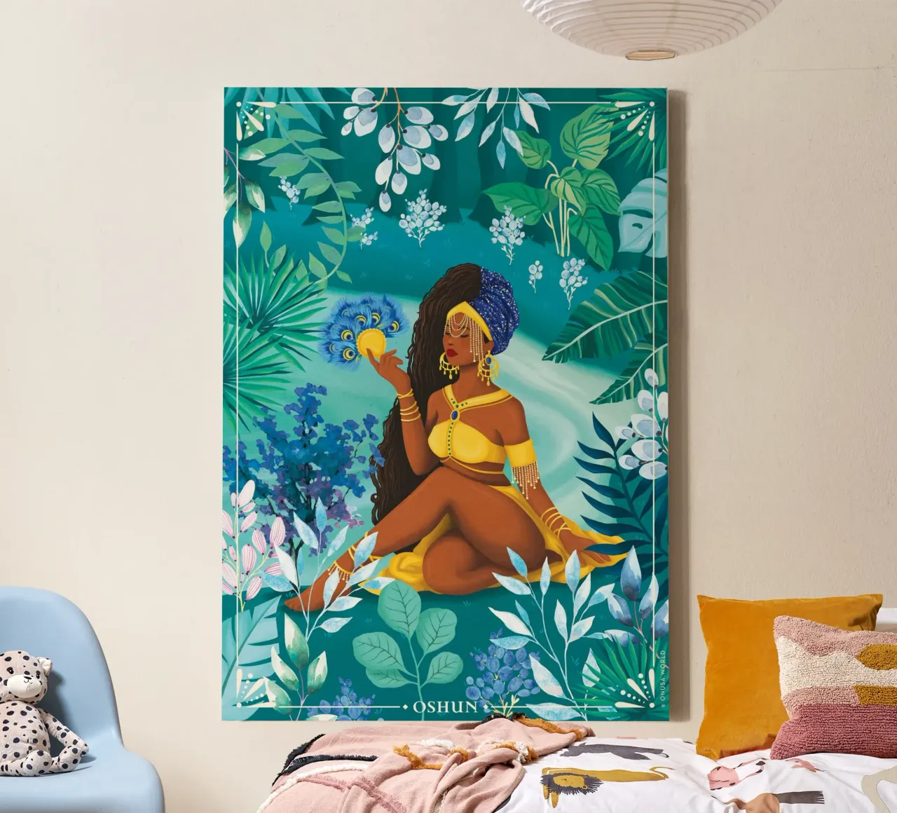 Oshun Yoruba Orisha Goddess tela con Cornice a cassetta da Nour Tohme