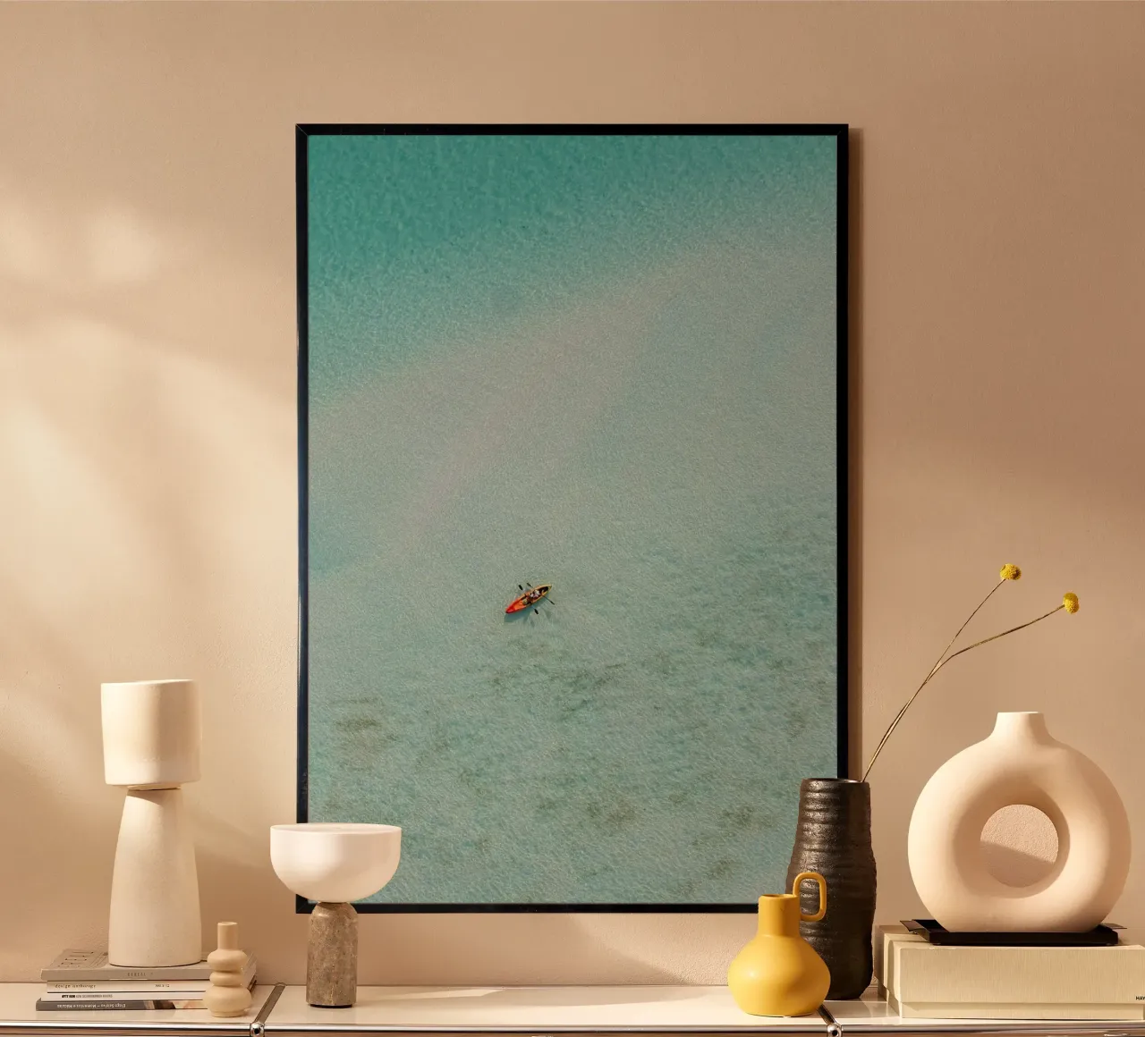 boat single in huge space poster con telaio in legno da carsa