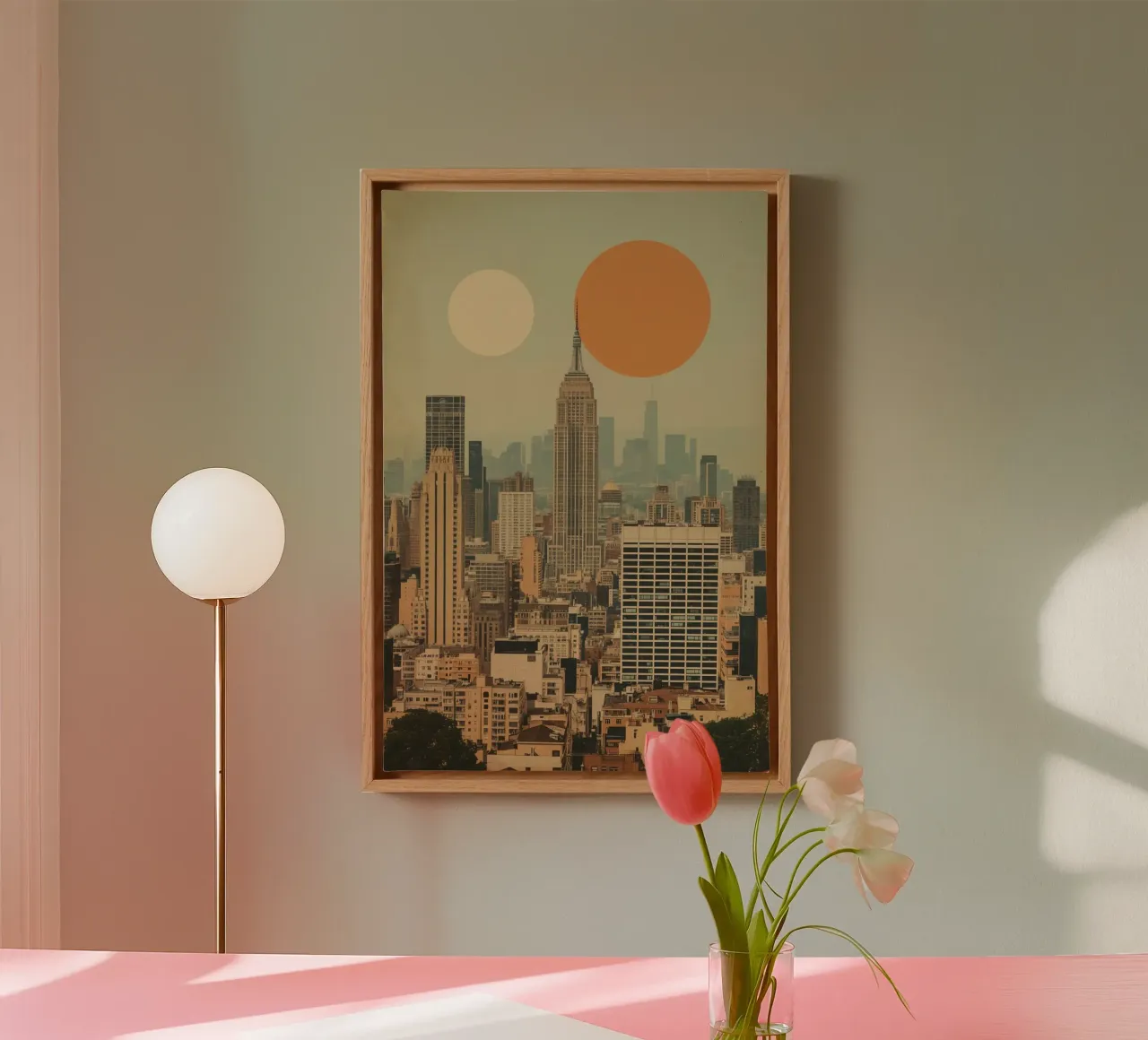 Empire State Building con sole e luna tela con Cornice a cassetta da DesignDoodle