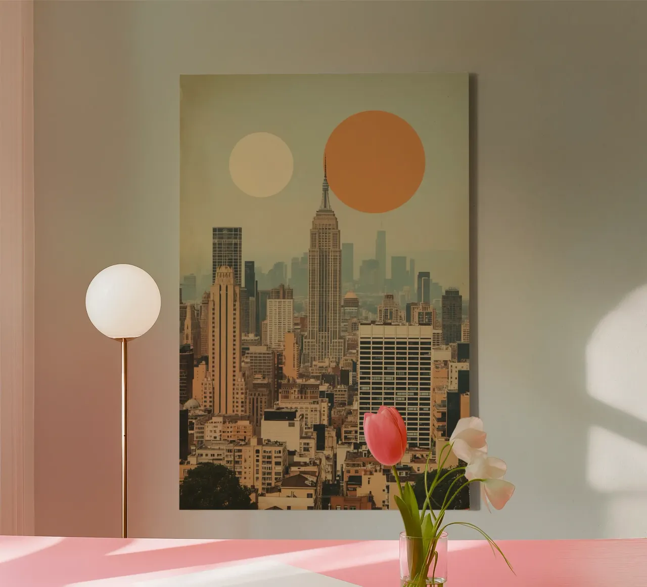 Empire State Building con sole e luna tela con Cornice a cassetta da DesignDoodle