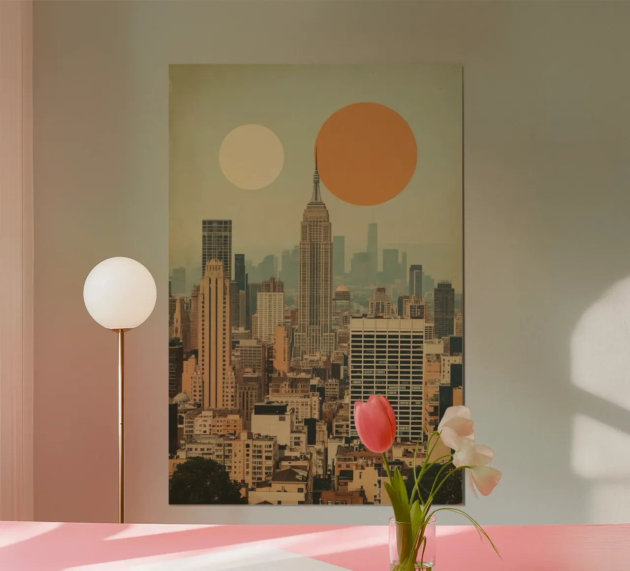 Empire State Building con sole e luna poster con telaio in alluminio da DesignDoodle