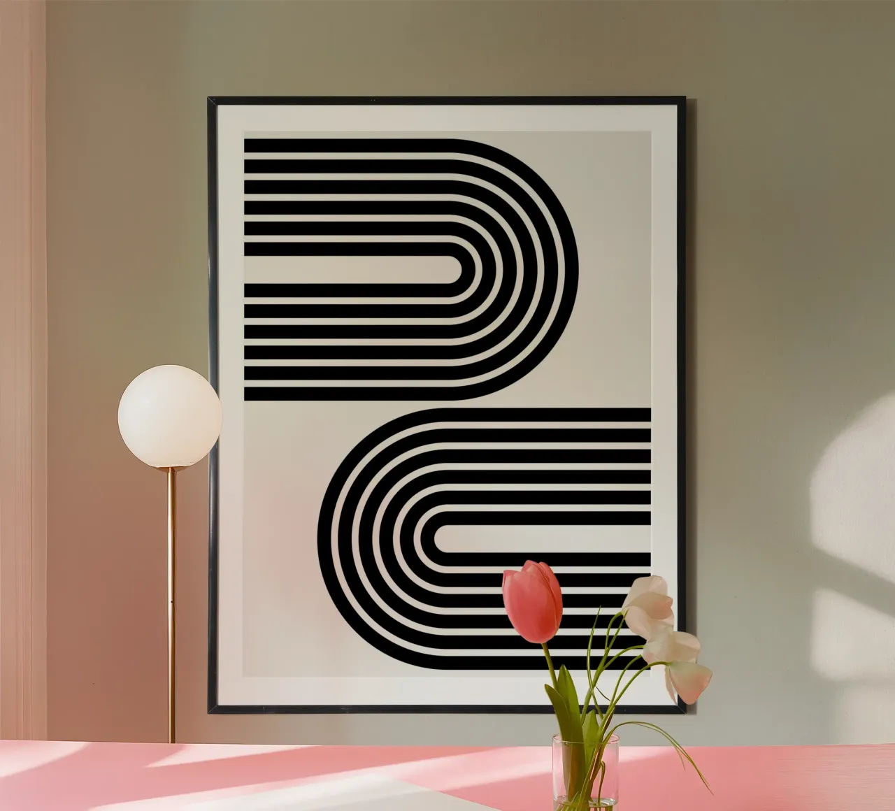 Archi geometrici minimalisti in grassetto | Nero su bianco poster con telaio in alluminio da Beauty in Simplicity