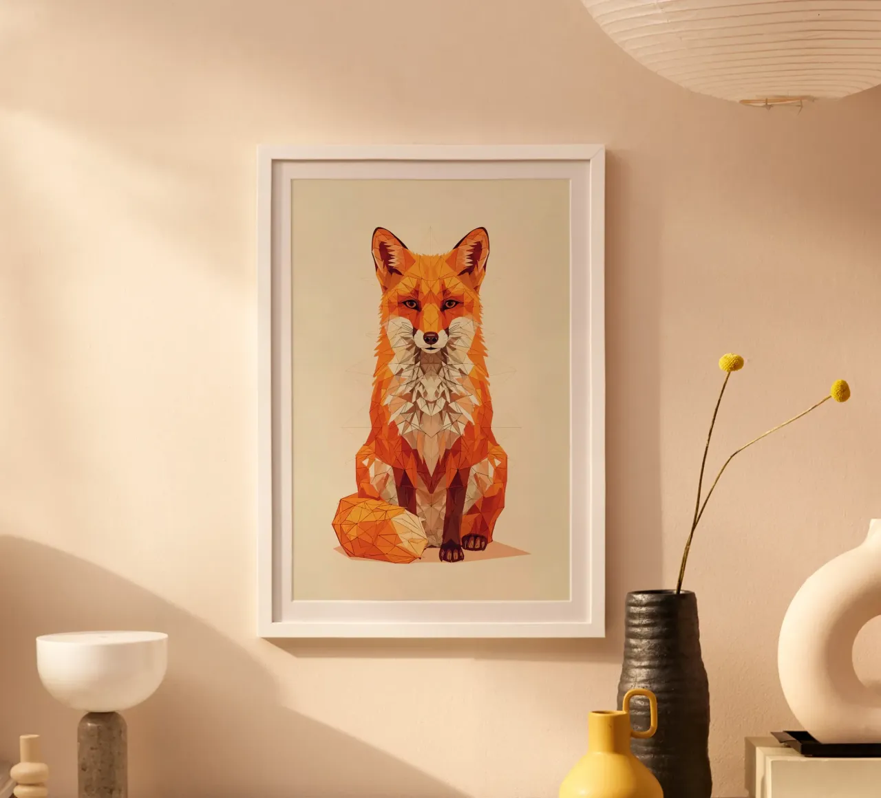 Illustrazione geometrica di una volpe con design poligonale poster con telaio in plastica da DesignDoodle