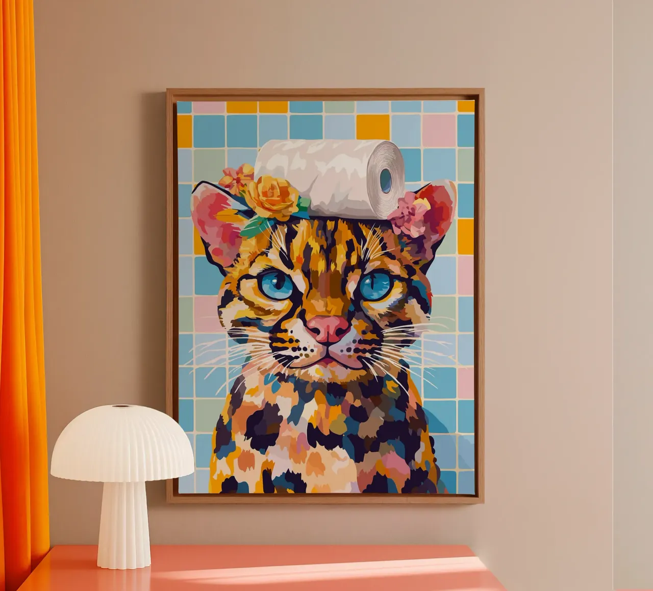 Gatto con cappello di carta igienica tela con Cornice a cassetta da Leon Franke