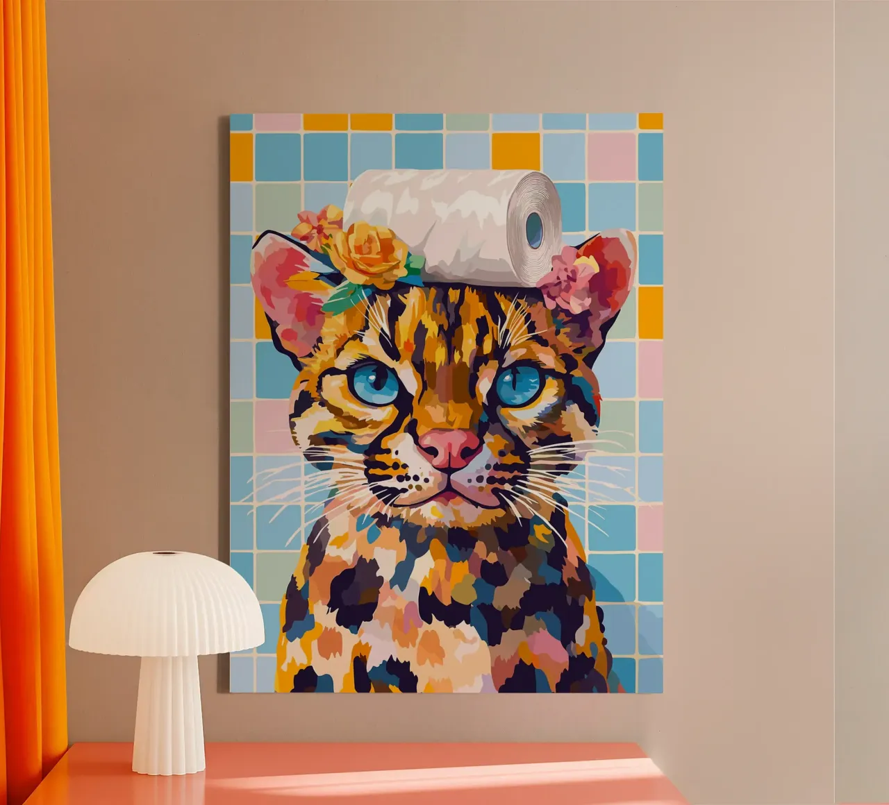 Gatto con cappello di carta igienica tela con Cornice a cassetta da Leon Franke