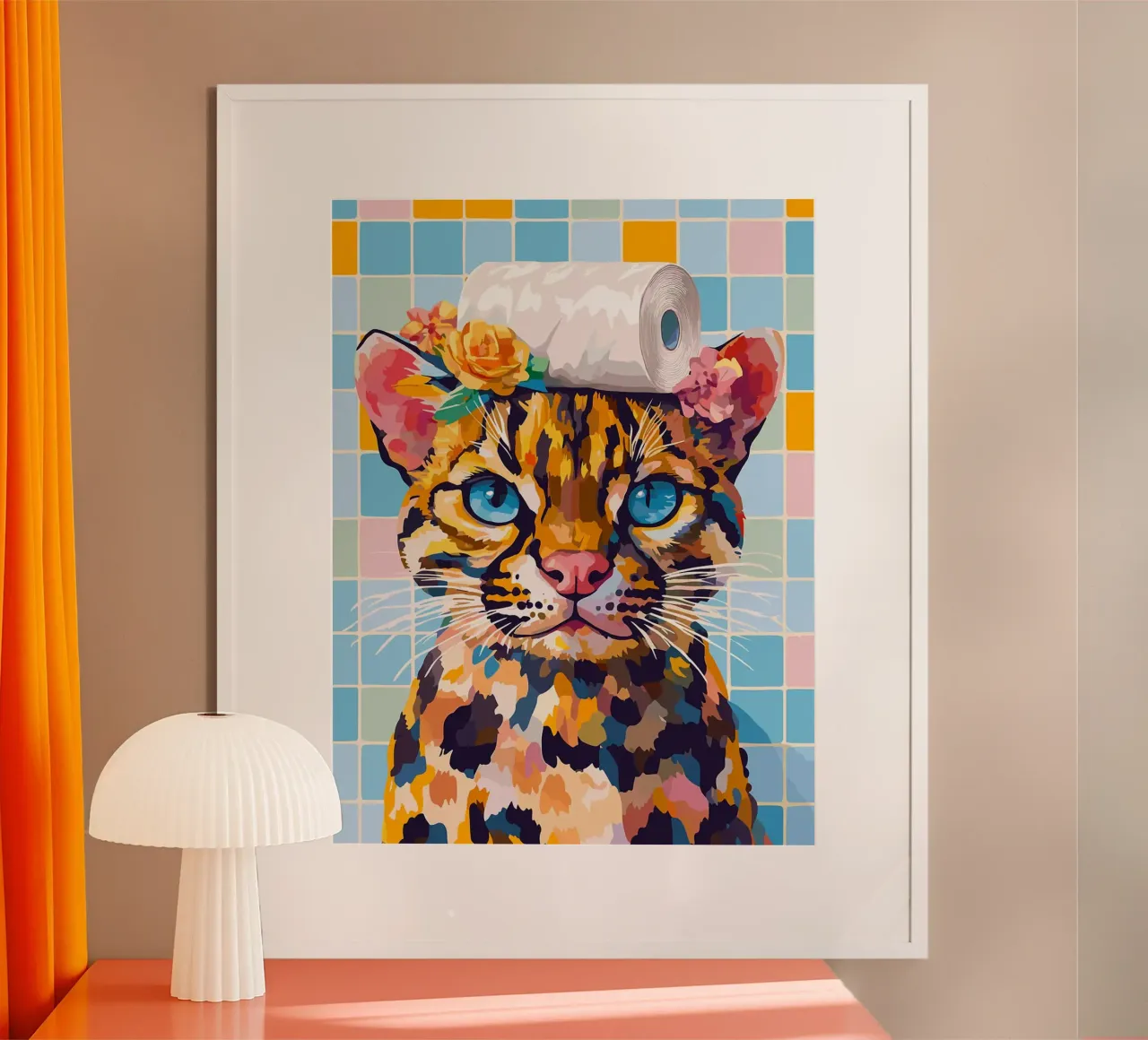 Gatto con cappello di carta igienica poster da Leon Franke