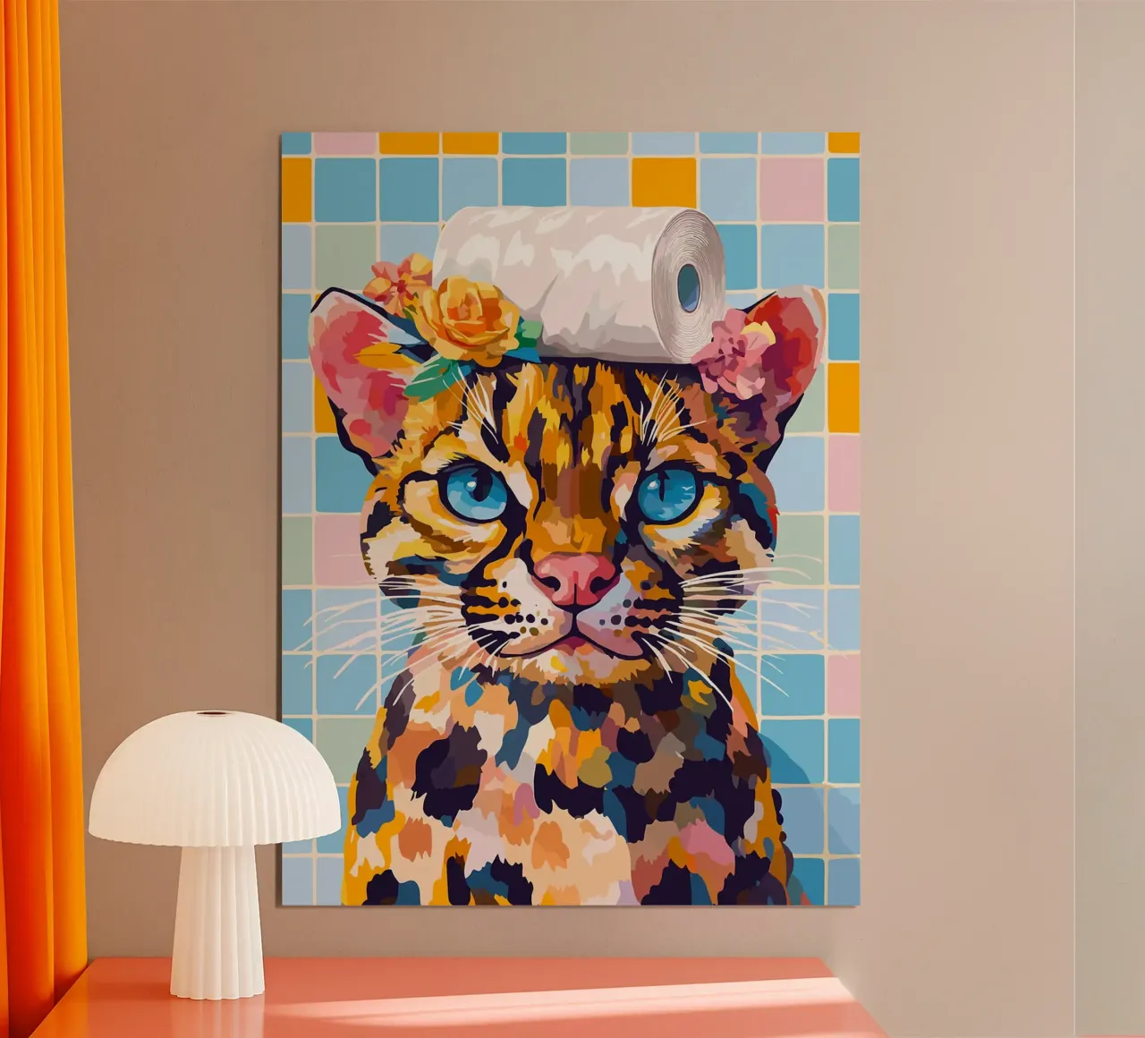 Gatto con cappello di carta igienica poster da Leon Franke