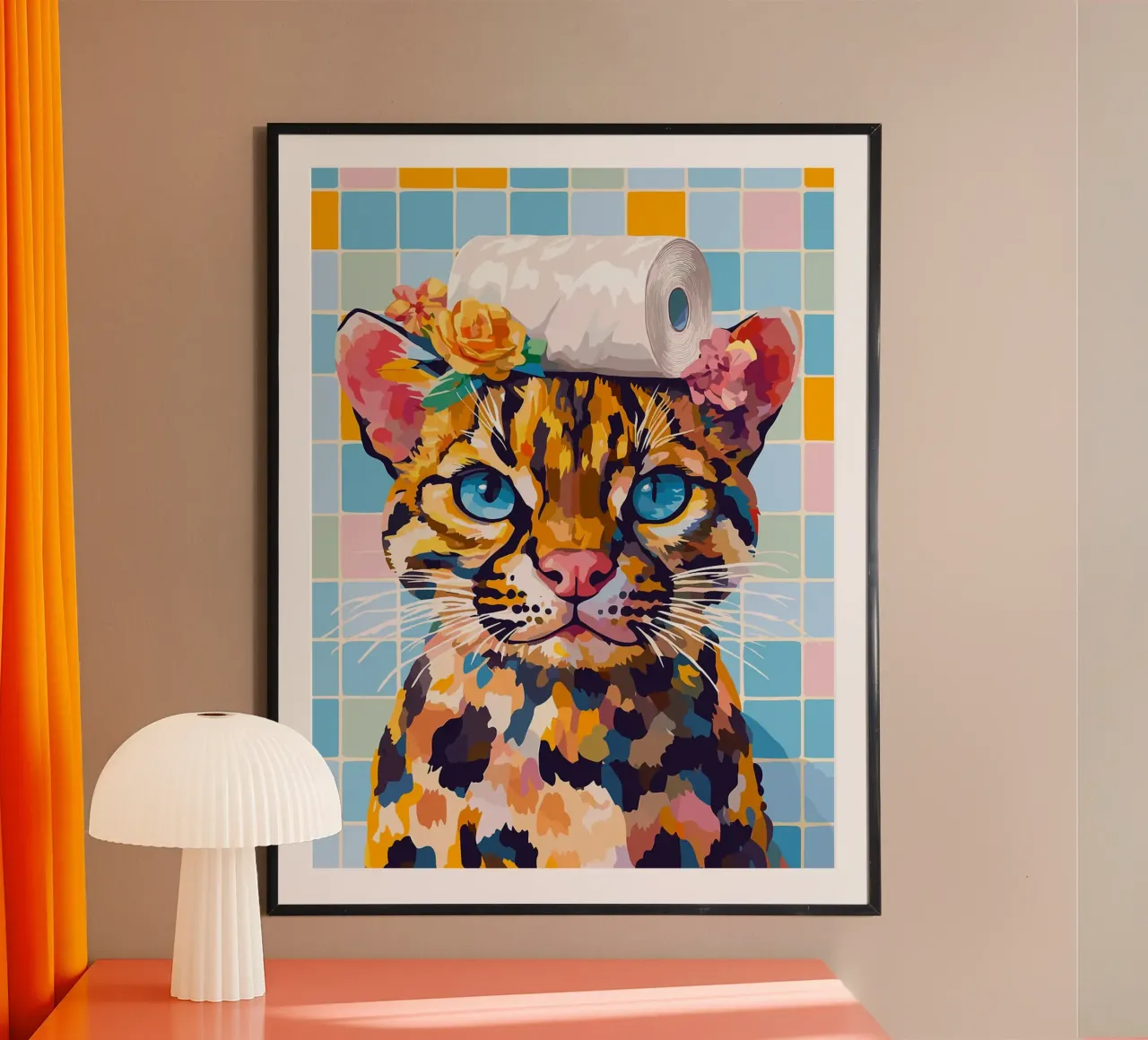 Gatto con cappello di carta igienica poster da Leon Franke