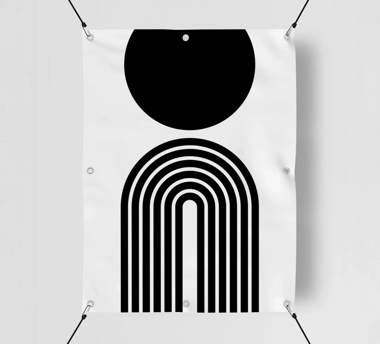 Arco e cerchio geometrico minimalista in grassetto | Nero su bianco telo in pvc da Beauty in Simplicity