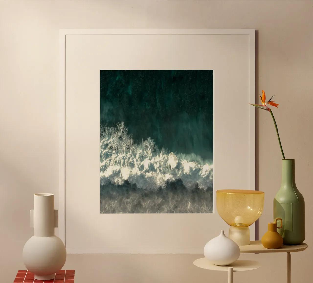 white wave poster con telaio in legno da carsa