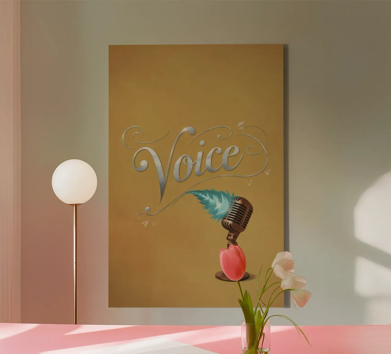 Microfono con tipografia vocale tela con Cornice a cassetta da DesignDoodle
