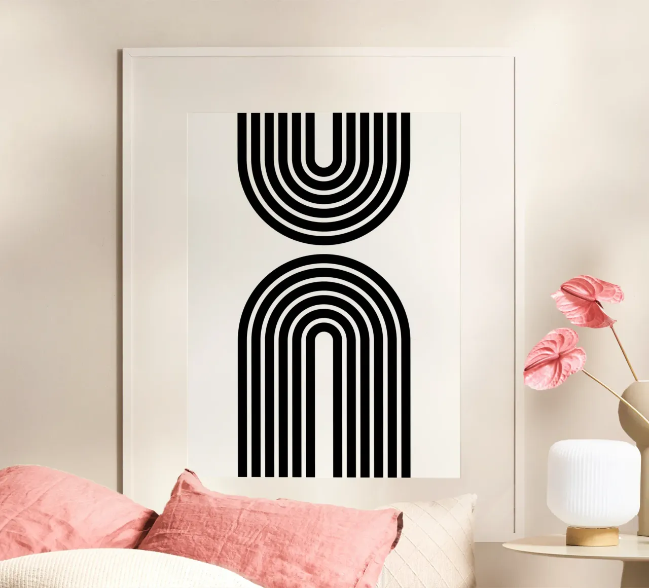 Archi geometrici minimalisti in grassetto 2 | Nero su bianco poster con telaio in alluminio da Beauty in Simplicity