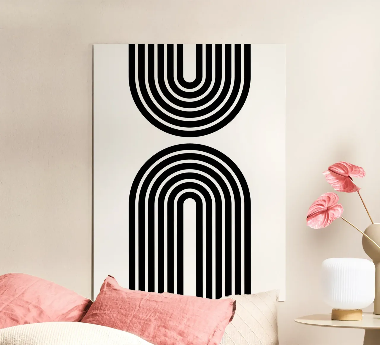 Archi geometrici minimalisti in grassetto 2 | Nero su bianco poster con telaio in alluminio da Beauty in Simplicity