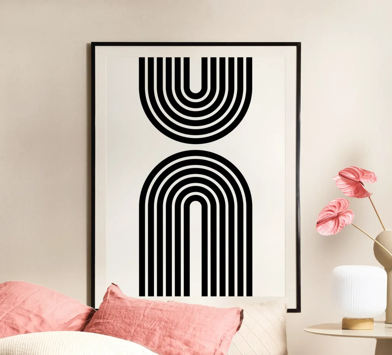 Archi geometrici minimalisti in grassetto 2 | Nero su bianco poster con telaio in alluminio da Beauty in Simplicity