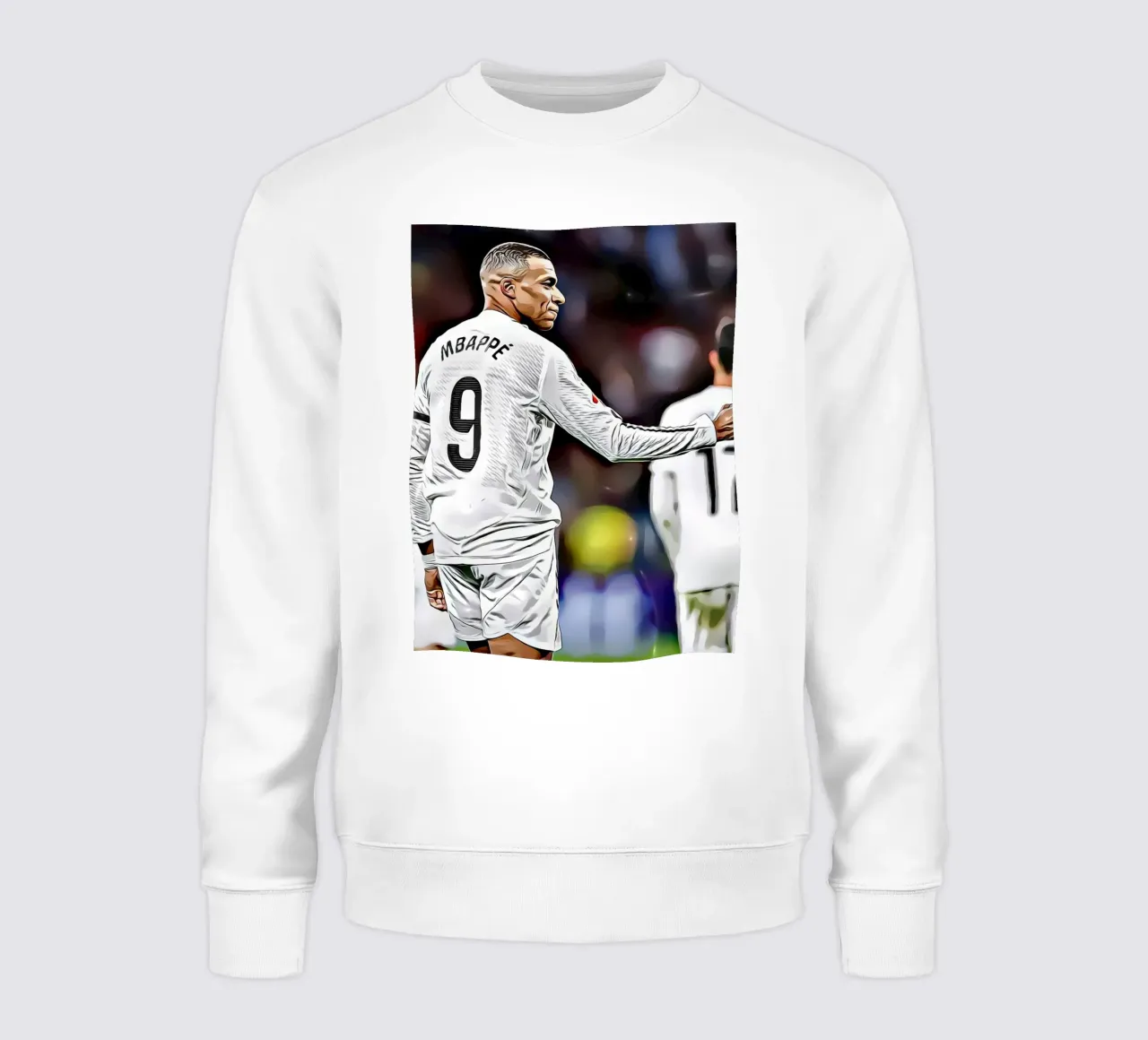 Illustrazione di un giocatore di calcio con la maglia bianca numero 9 felpa da dark eagle