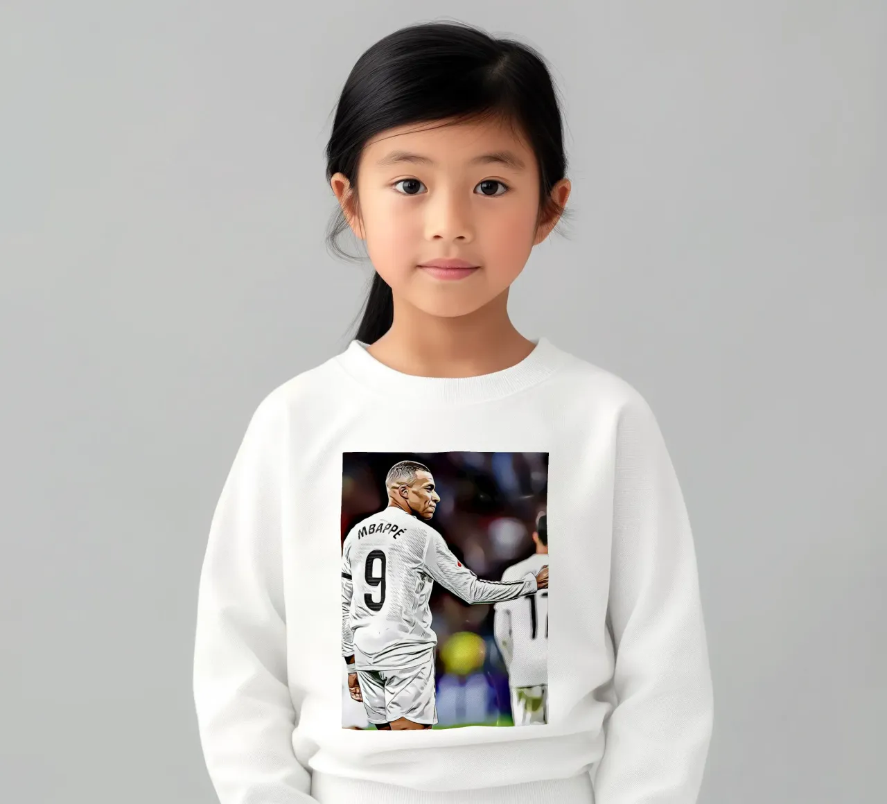 Illustrazione di un giocatore di calcio con la maglia bianca numero 9 felpa bambino da dark eagle