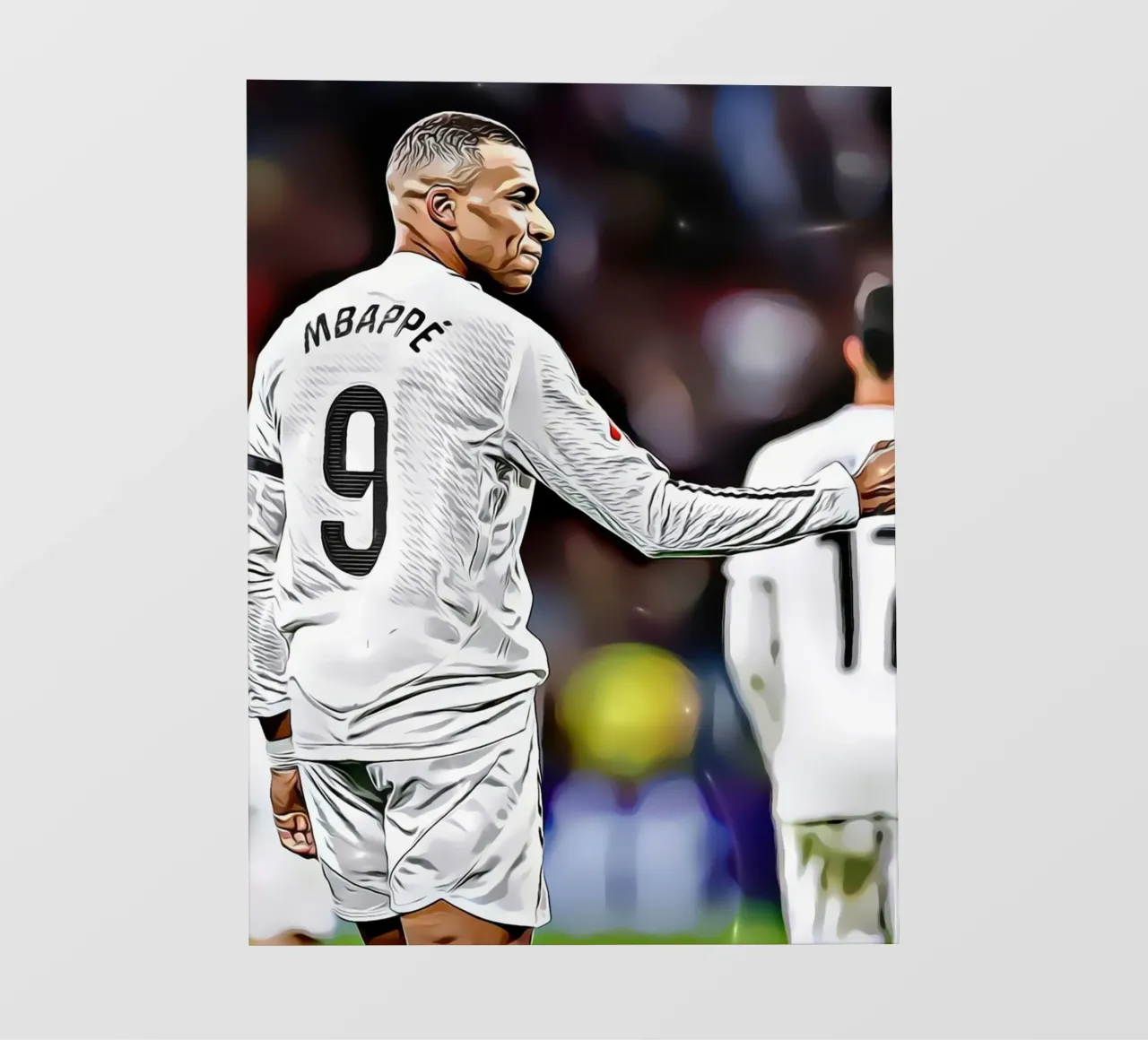 Illustrazione di un giocatore di calcio con la maglia bianca numero 9 telo in pvc da dark eagle