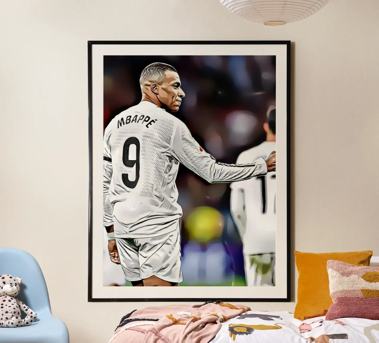 Illustrazione di un giocatore di calcio con la maglia bianca numero 9 poster da dark eagle