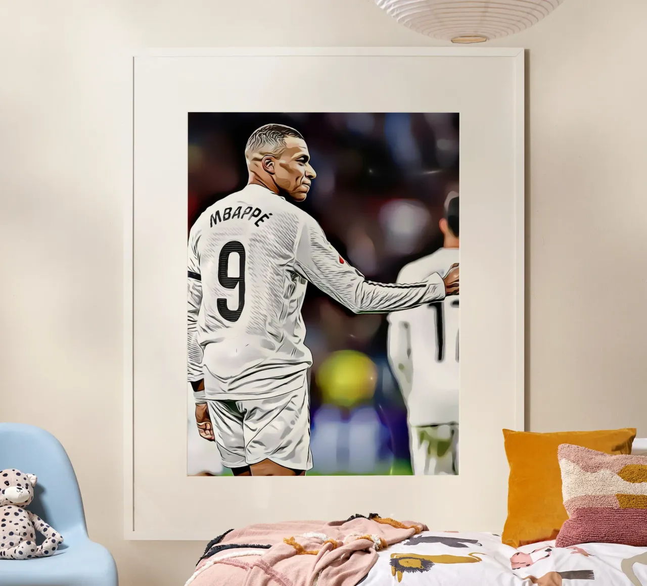 Illustrazione di un giocatore di calcio con la maglia bianca numero 9 poster da dark eagle