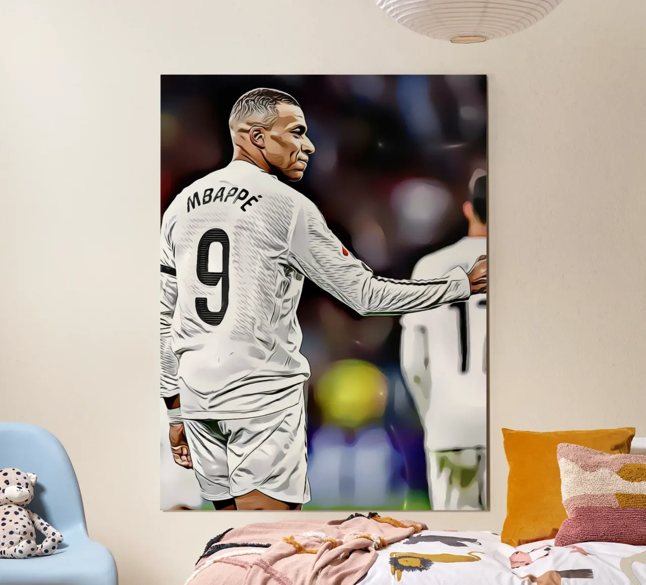 Illustrazione di un giocatore di calcio con la maglia bianca numero 9 poster da dark eagle