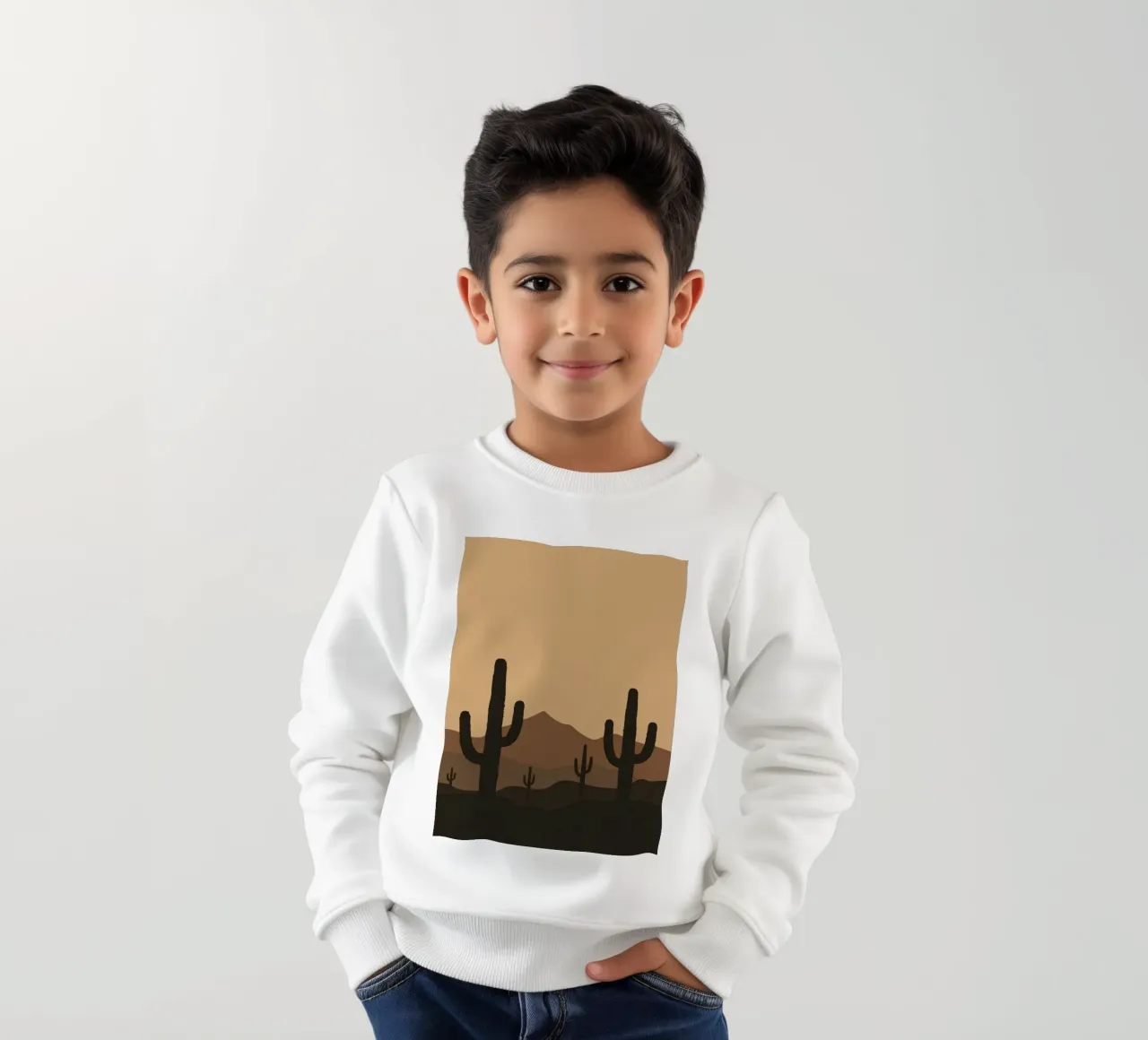 Paesaggio desertico monocromatico con sagome di cactus felpa bambino da DesignDoodle