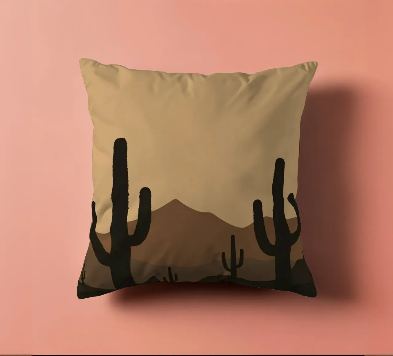Paesaggio desertico monocromatico con sagome di cactus cuscino da DesignDoodle
