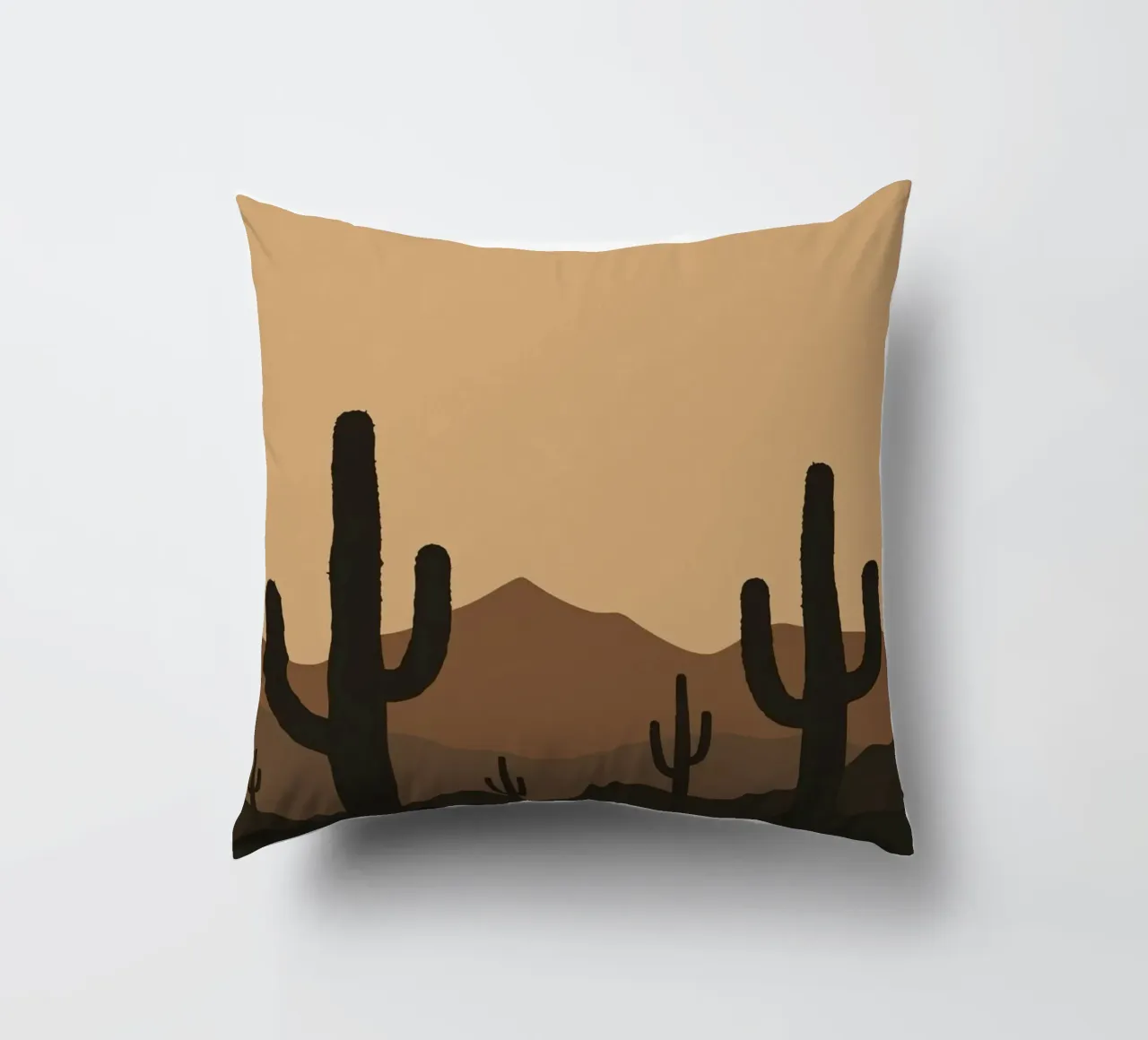 Paesaggio desertico monocromatico con sagome di cactus cuscino da DesignDoodle