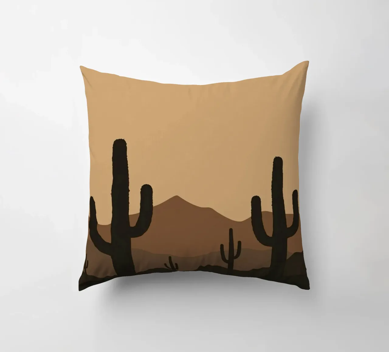 Paesaggio desertico monocromatico con sagome di cactus cuscino da DesignDoodle