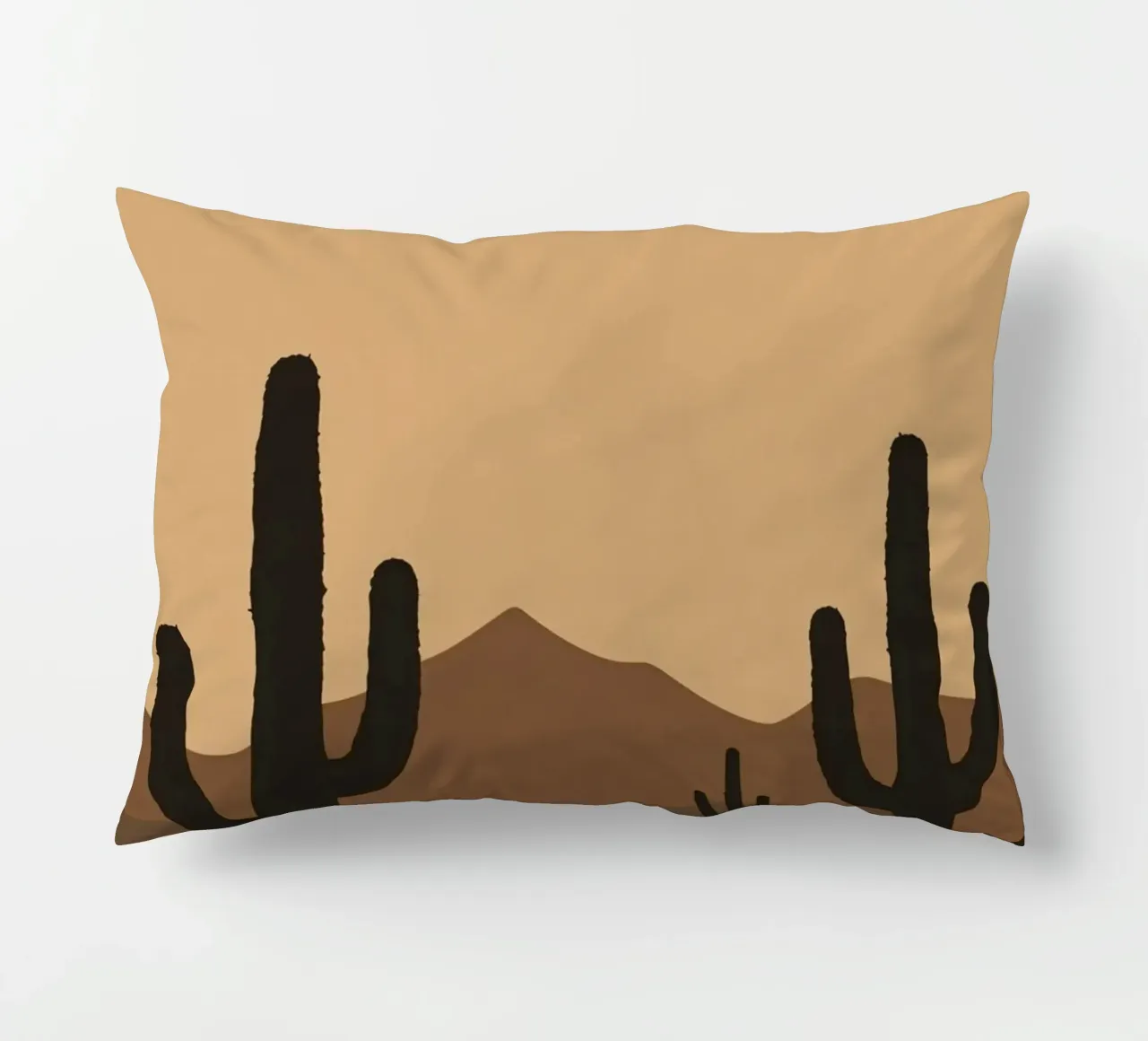 Paesaggio desertico monocromatico con sagome di cactus cuscino da DesignDoodle