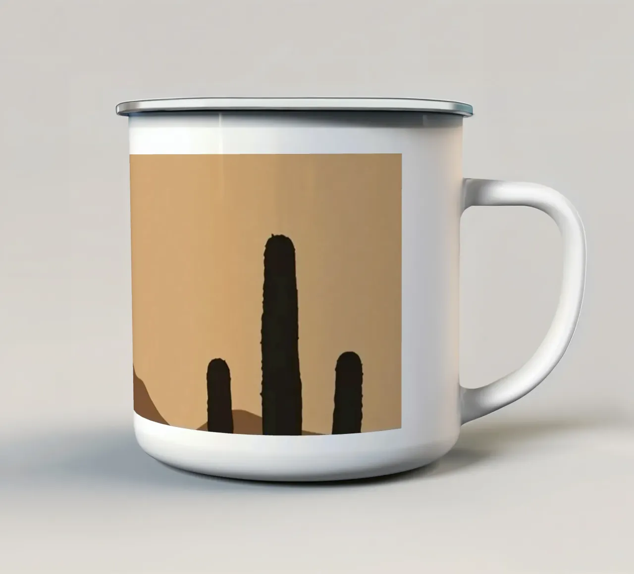 Paesaggio desertico monocromatico con sagome di cactus tazza in smalto da DesignDoodle