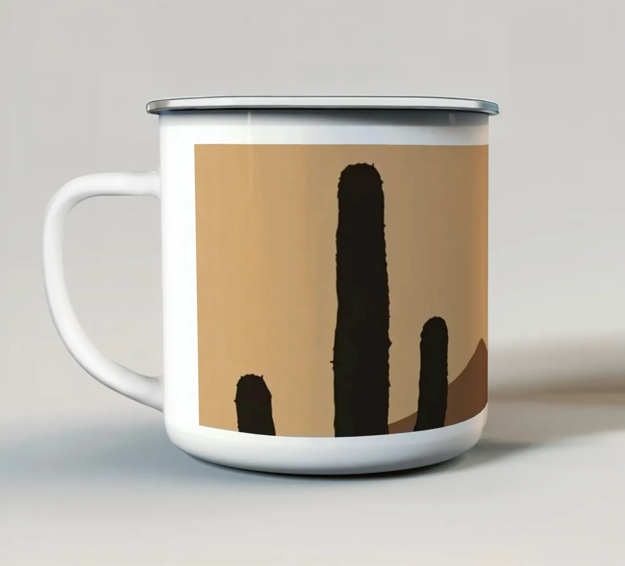 Paesaggio desertico monocromatico con sagome di cactus tazza in smalto da DesignDoodle