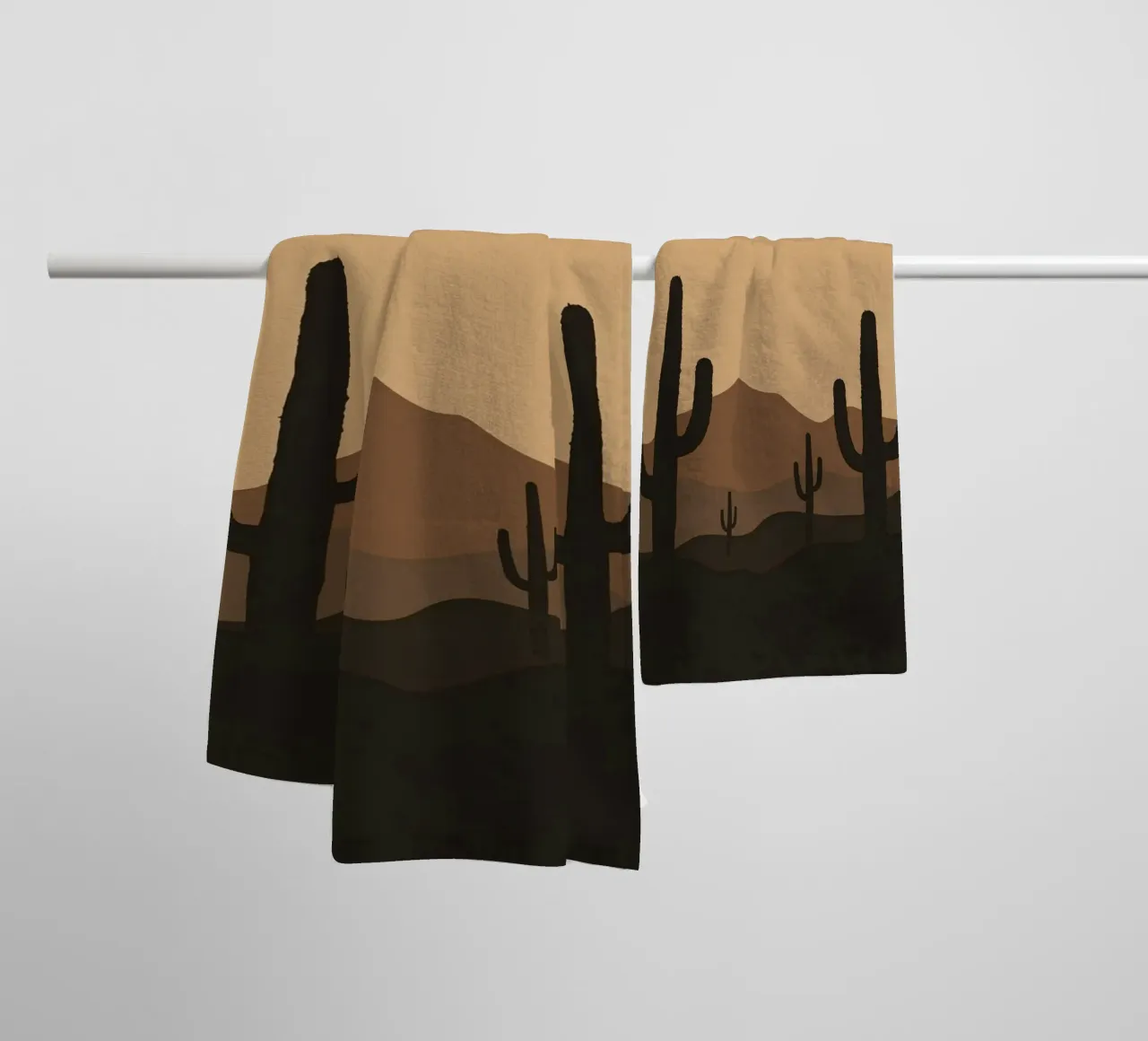 Paesaggio desertico monocromatico con sagome di cactus asciugamano da bagno da DesignDoodle