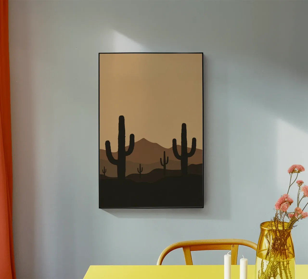 Paesaggio desertico monocromatico con sagome di cactus plexiglass da DesignDoodle