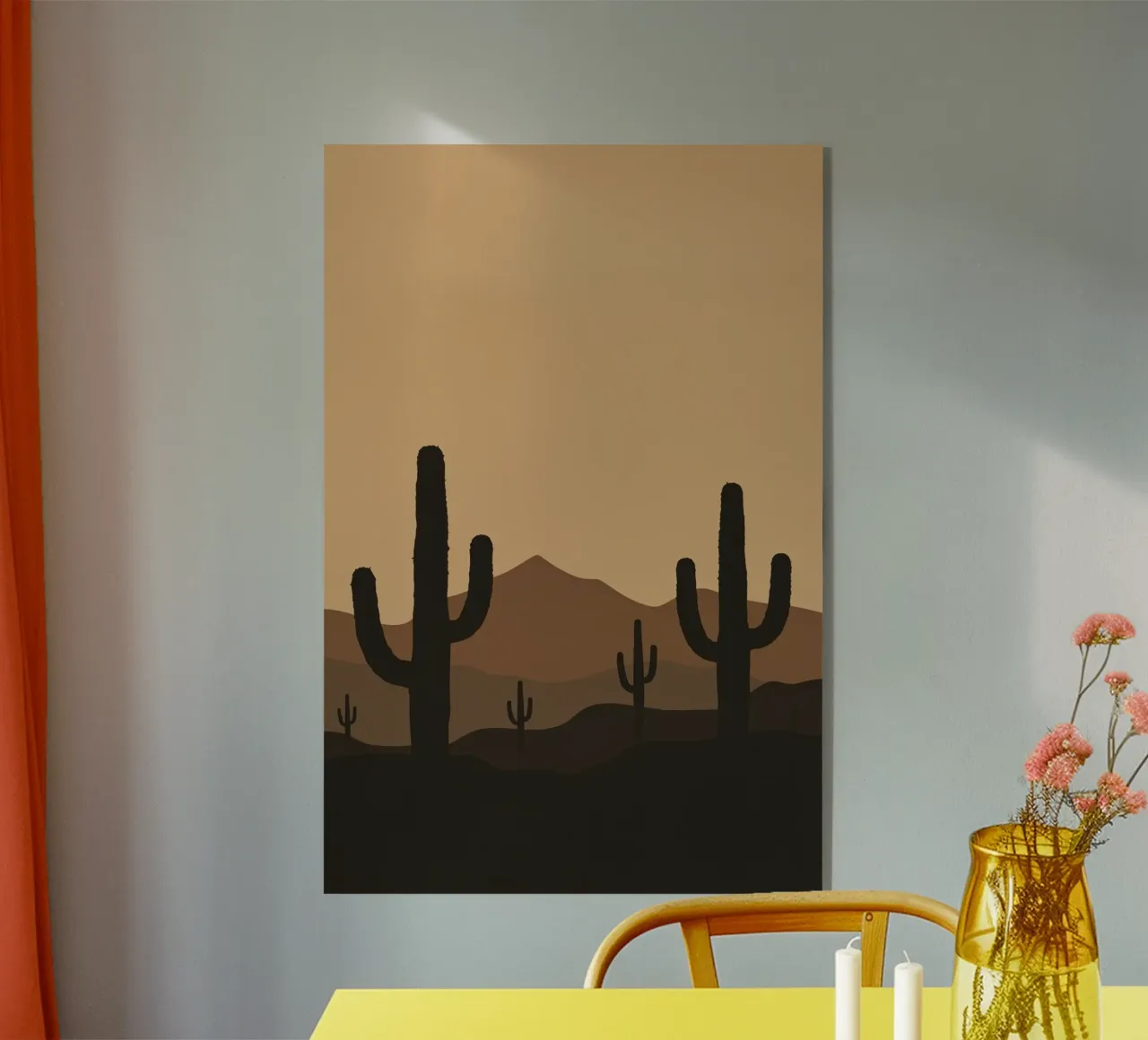 Paesaggio desertico monocromatico con sagome di cactus plexiglass da DesignDoodle