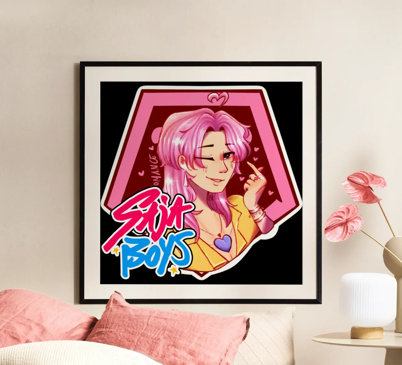 Cartone animato Saja Boy poster con telaio in legno da eliouxence