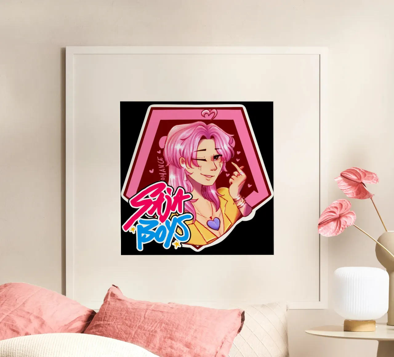 Cartone animato Saja Boy poster con telaio in legno da eliouxence