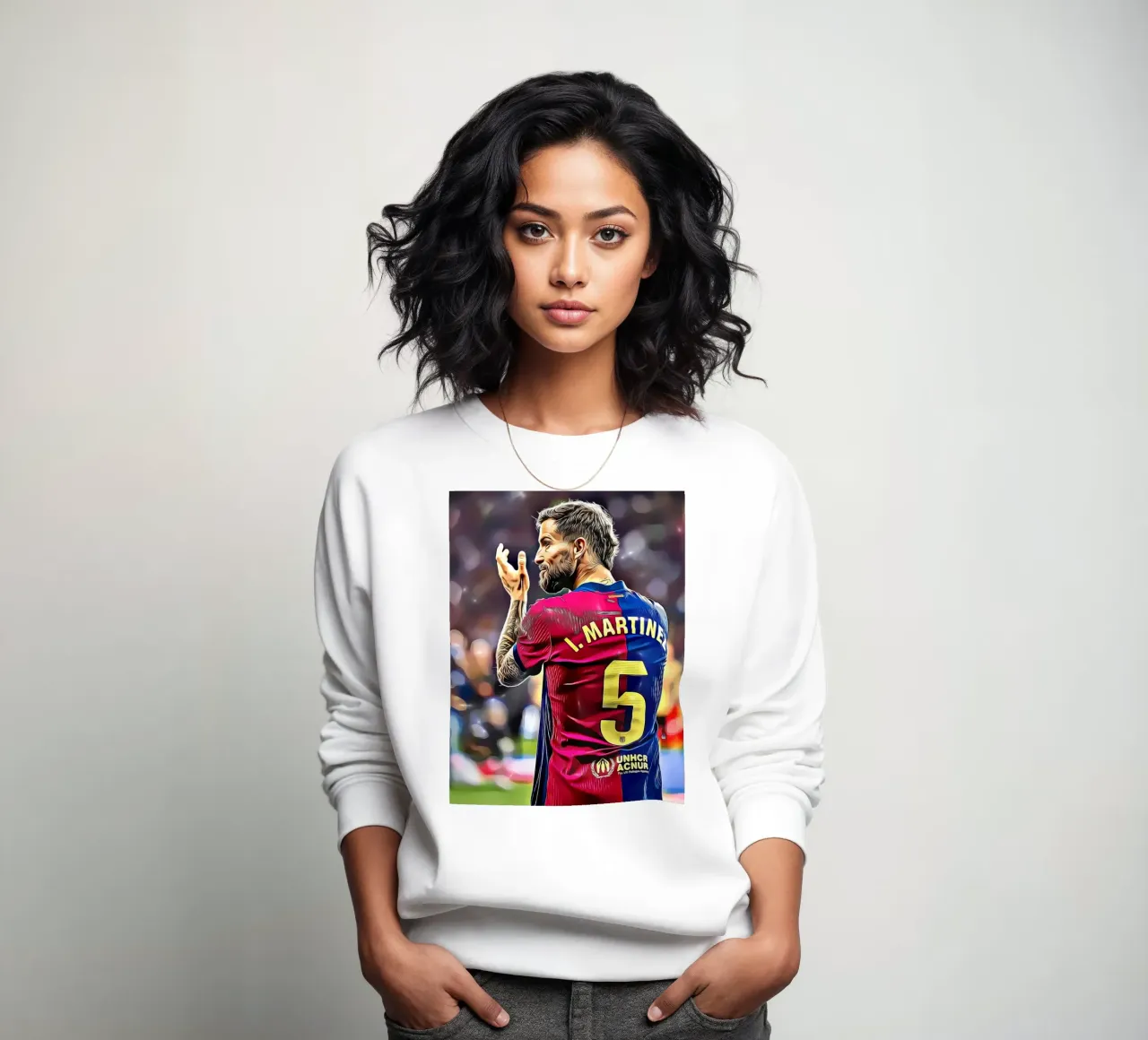 Illustrazione di un giocatore di calcio in maglia rossa e blu numero 5 felpa da dark eagle