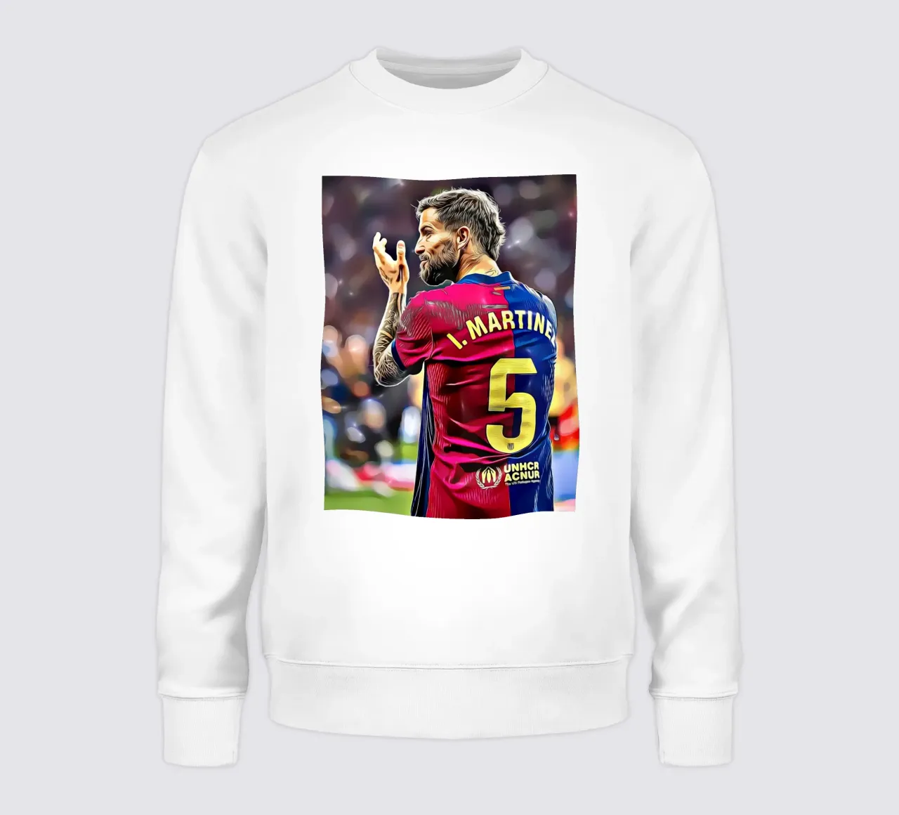 Illustrazione di un giocatore di calcio in maglia rossa e blu numero 5 felpa da dark eagle