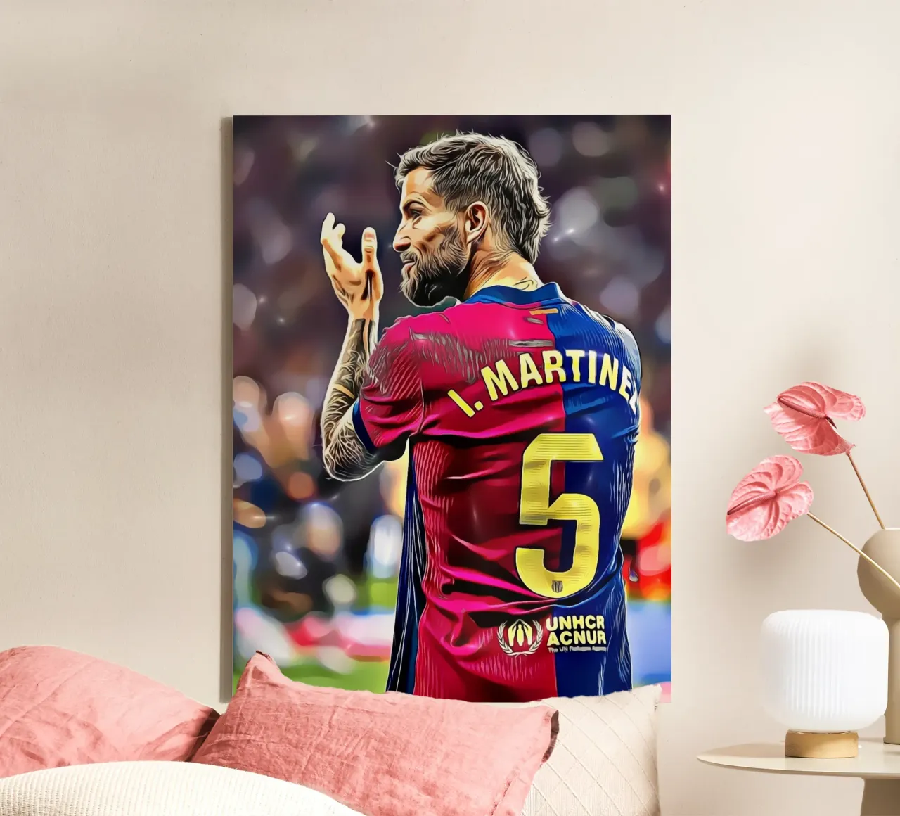 Illustrazione di un giocatore di calcio in maglia rossa e blu numero 5 tela con Cornice a cassetta da dark eagle
