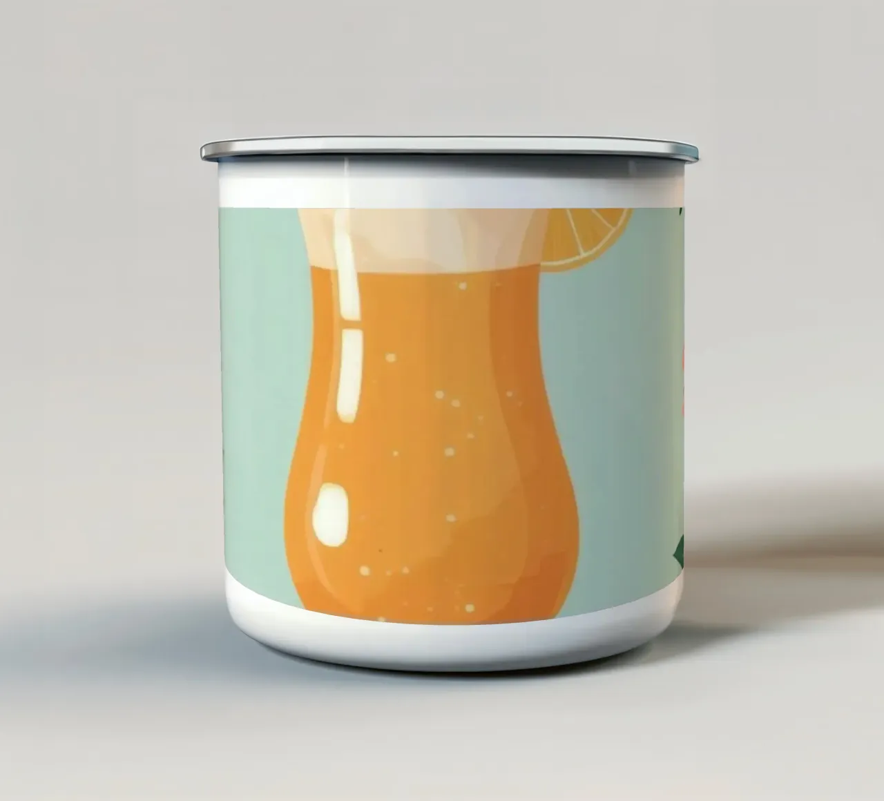 Bevanda all'arancia in bicchiere con fiori e foglie illustrazione tazza in smalto da DesignDoodle