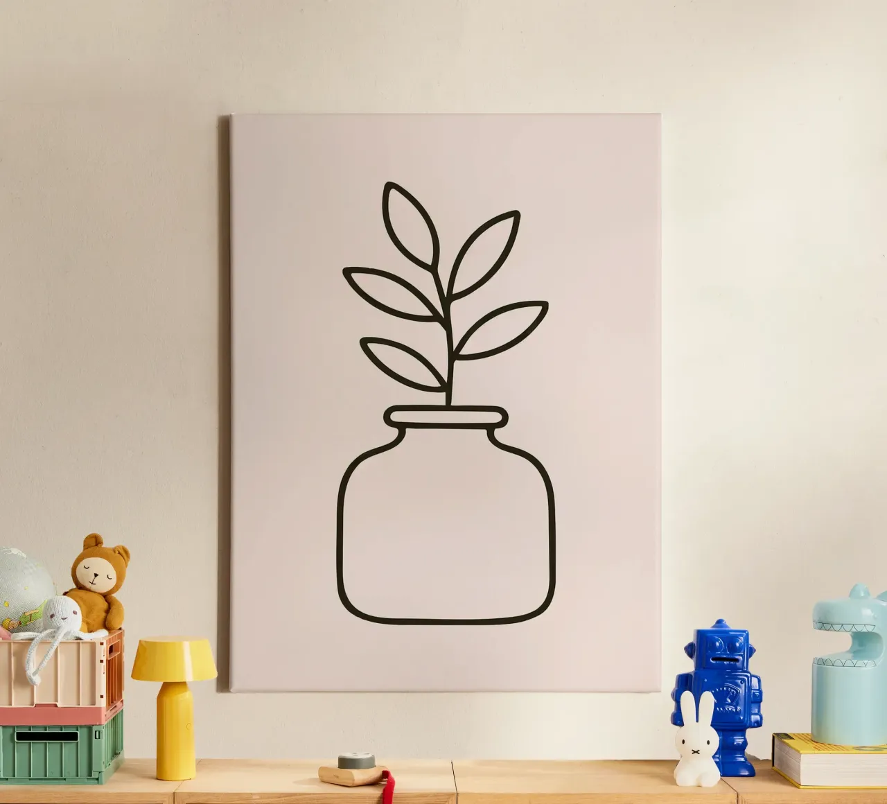 Illustrazione di una pianta minimalista in un vaso tela con Cornice a cassetta da Maria Maier