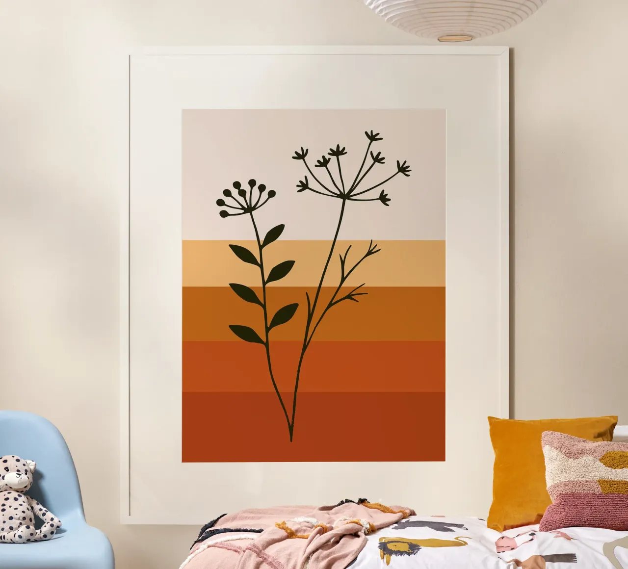 Arte floreale minimalista con i toni della terra poster con telaio in alluminio da Maria Maier