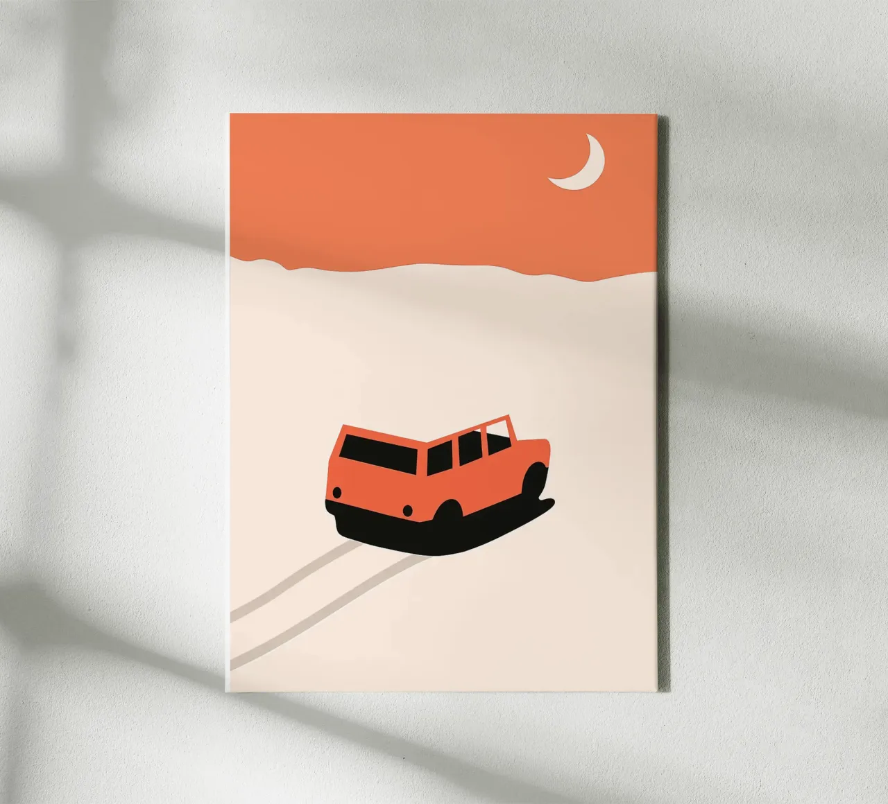 Orange Car Minimalist Landscape Illustration canvas with Floater frame by Maria Maier