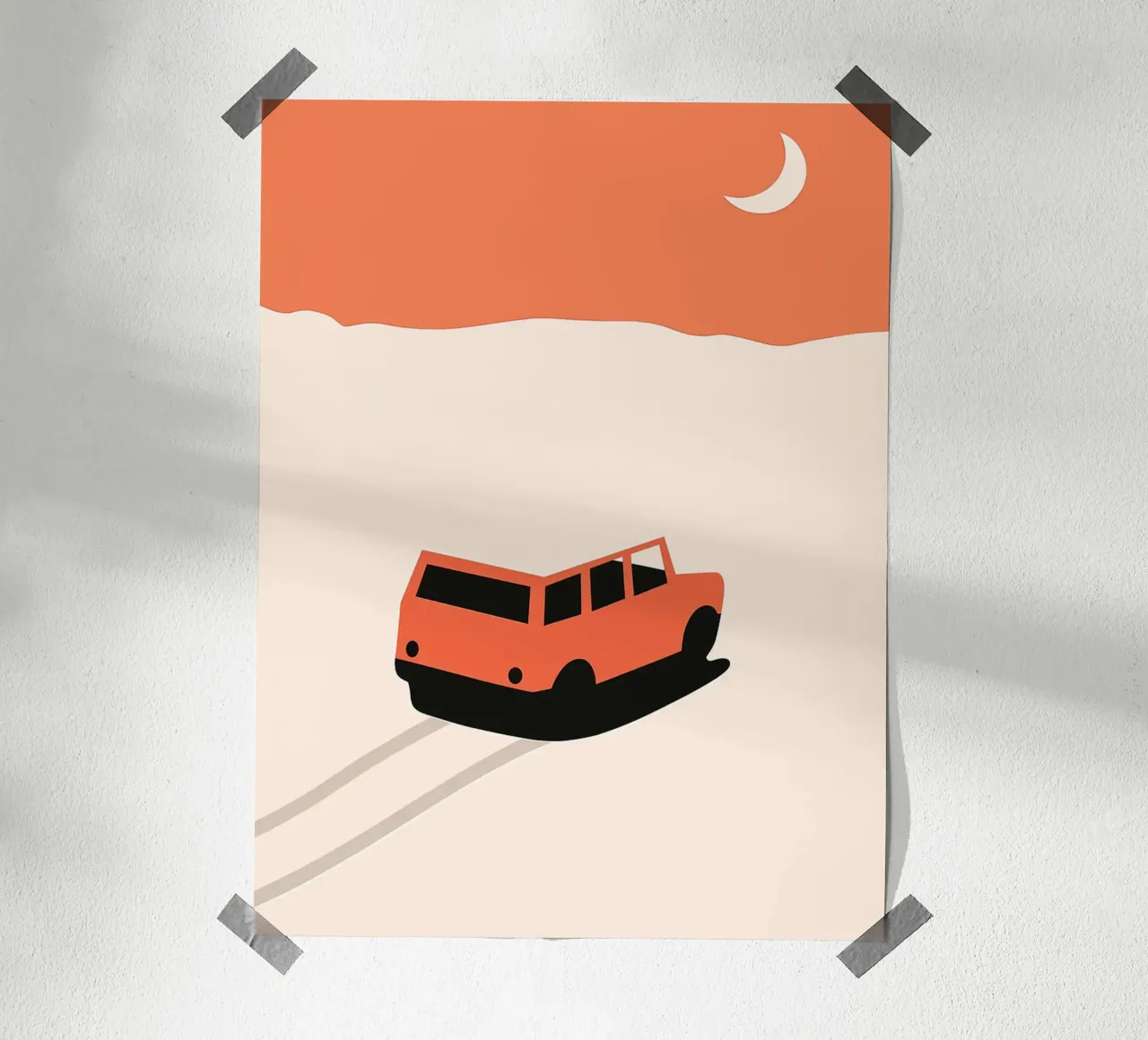 Auto arancione Illustrazione minimalista del paesaggio poster da Maria Maier