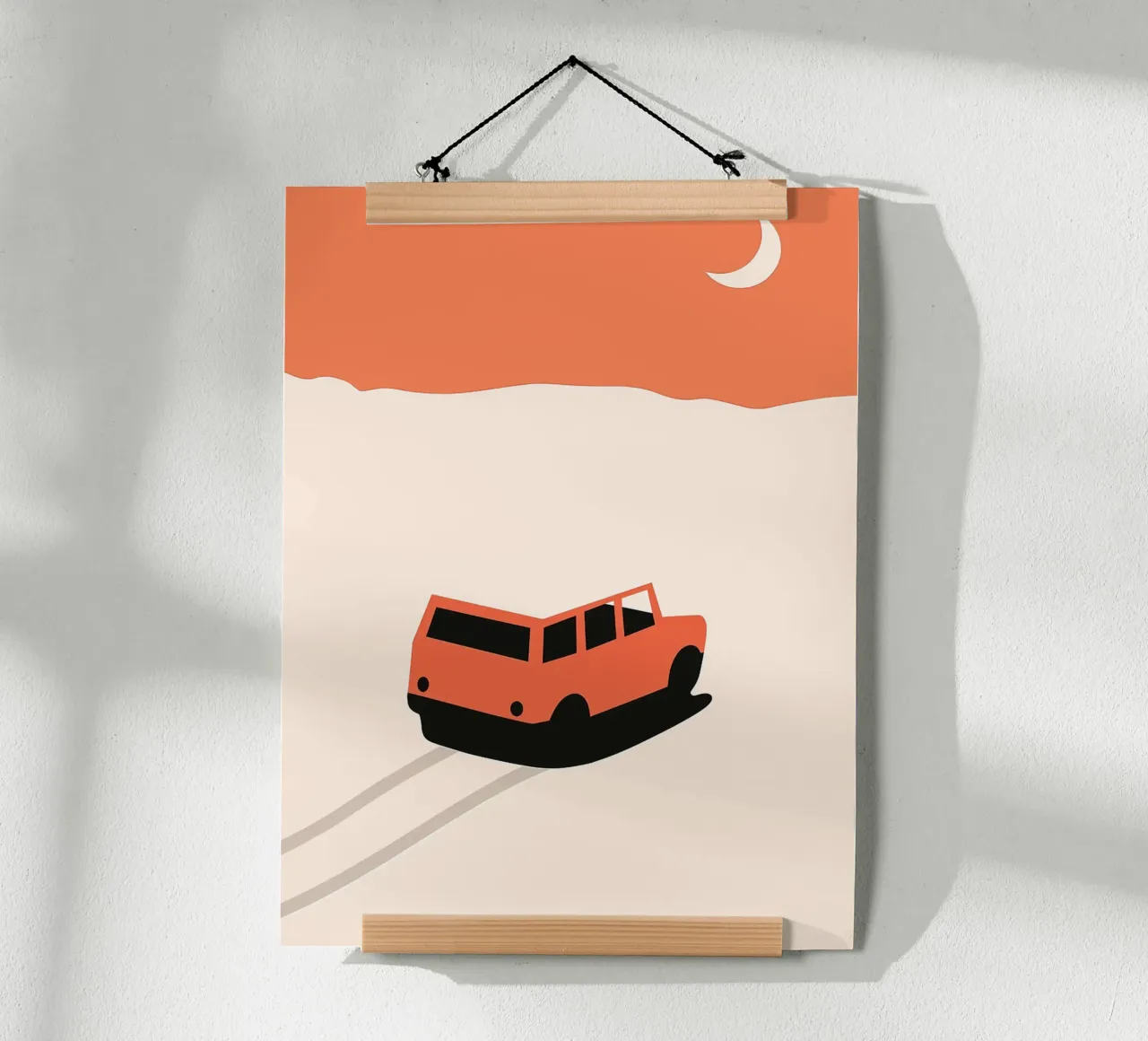 Auto arancione Illustrazione minimalista del paesaggio poster da Maria Maier